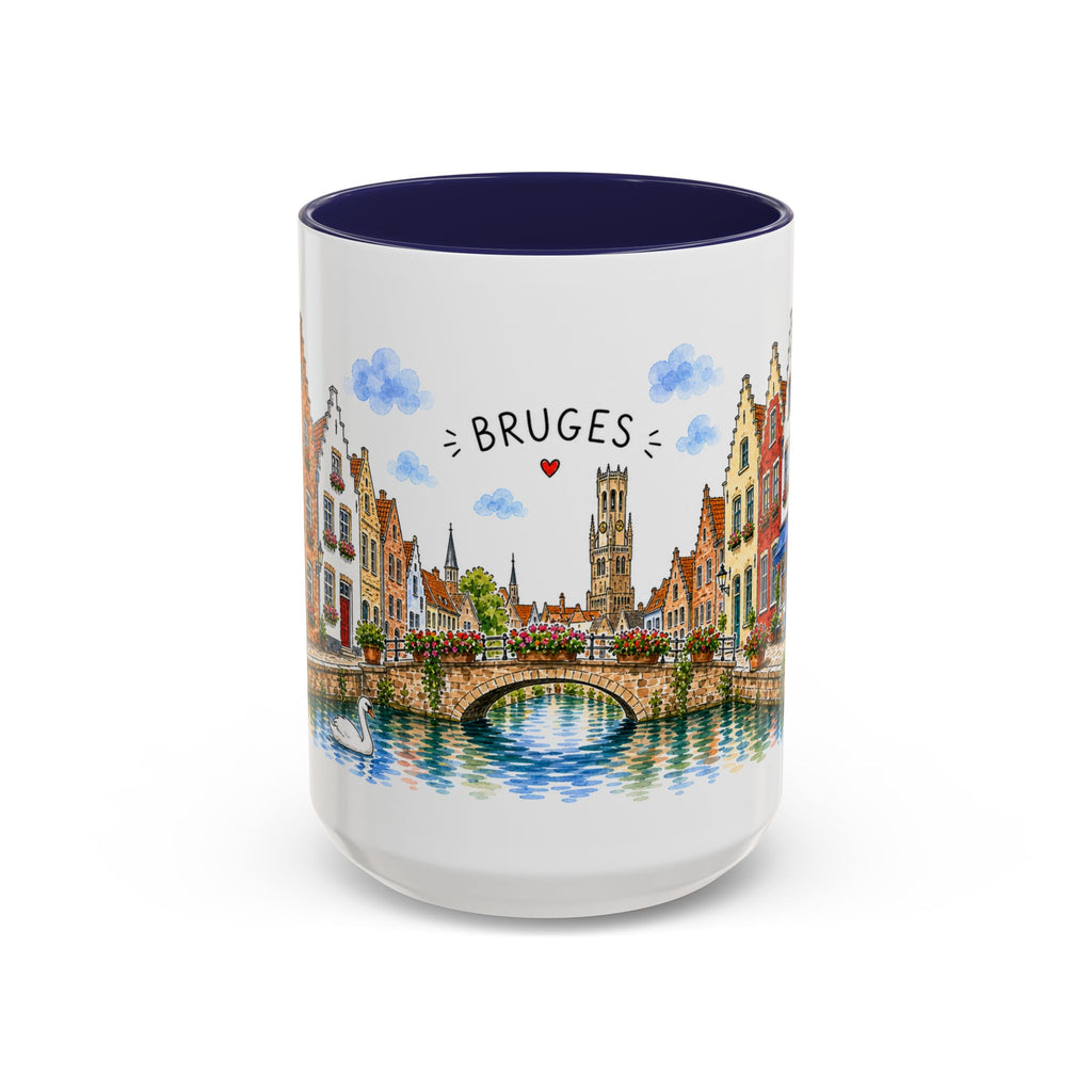 Bruges Illustrated Travel Mug | Belgium Souvenir Accent Coffee Mug | 11oz 15oz Ceramic Cup