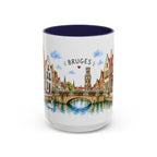 Bruges Illustrated Travel Mug | Belgium Souvenir Accent Coffee Mug | 11oz 15oz Ceramic Cup
