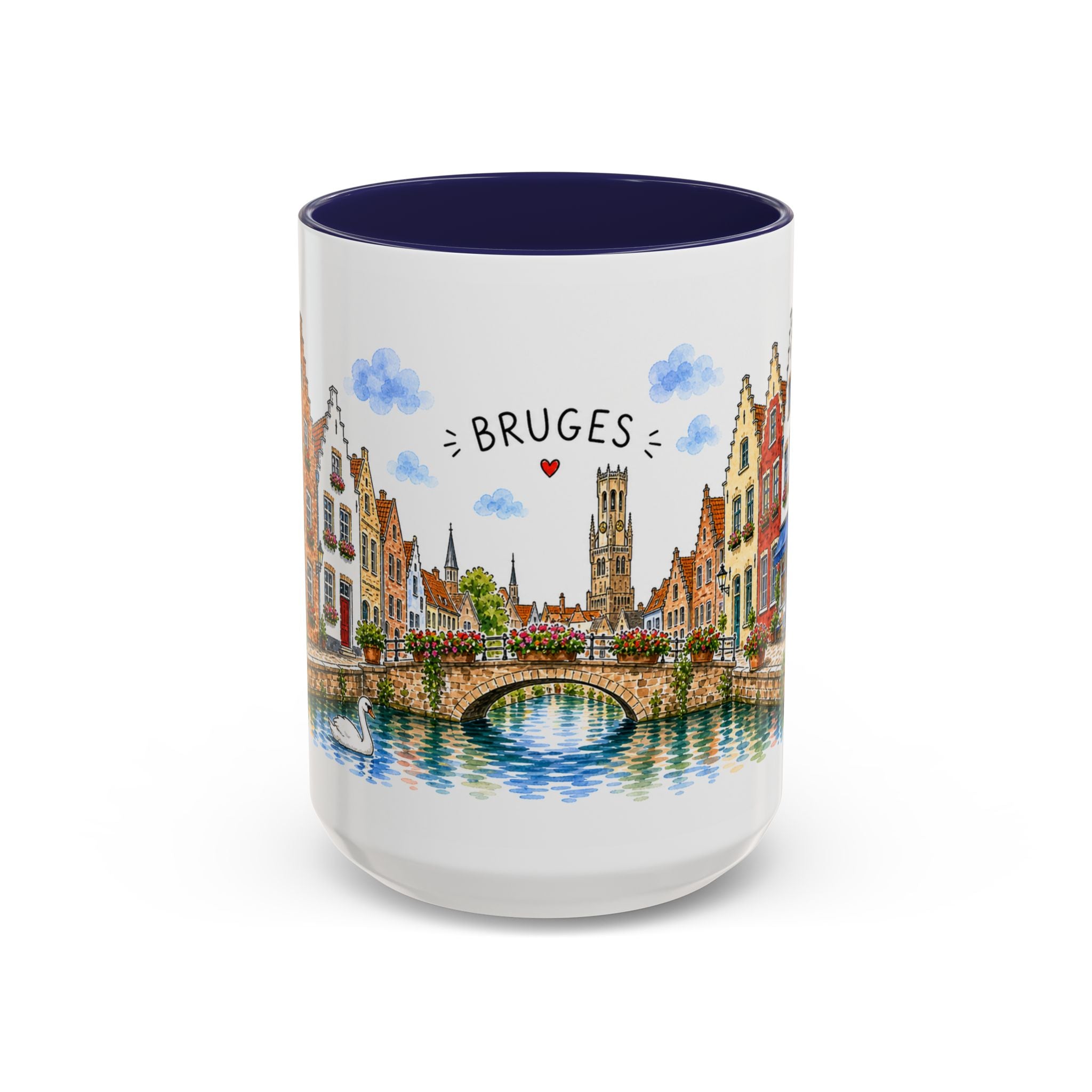 Bruges Illustrated Travel Mug | Belgium Souvenir Accent Coffee Mug | 11oz 15oz Ceramic Cup