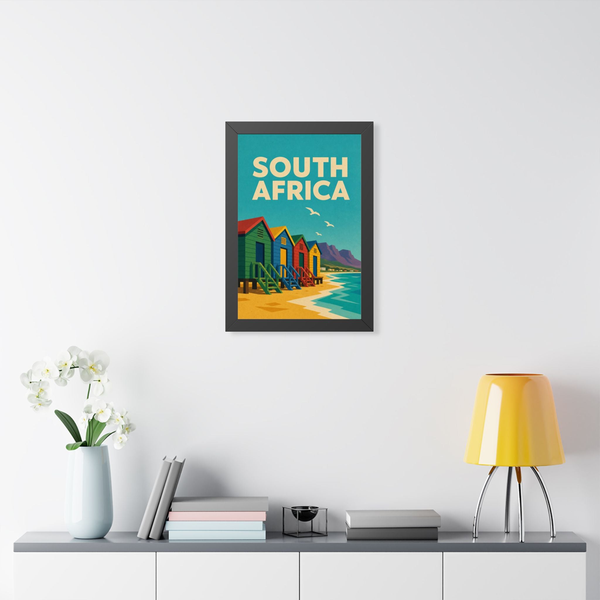 South Africa Beach South Africa Framed Poster | Vintage Travel Wall Art | Black Walnut White Frame | 16x24 20x30