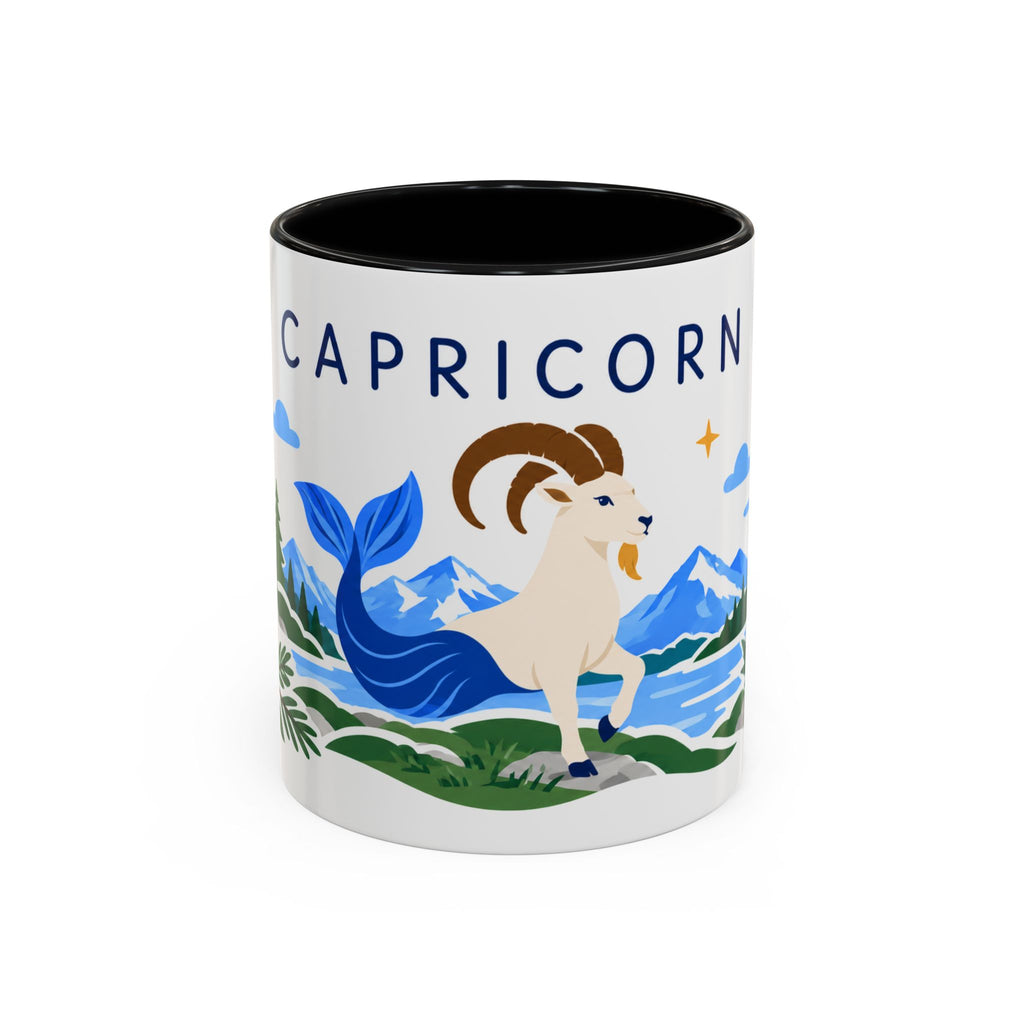 Capricorn Zodiac Coffee Mug | Sea Goat and Floral Design | Astrology Birthday Gift | 11 oz 15 oz Ceramic Accent Mug