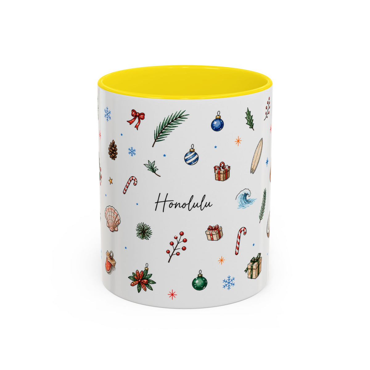 Honolulu Christmas Mug | Watercolor City Souvenir | Ceramic Coffee Cup (11oz 15oz)