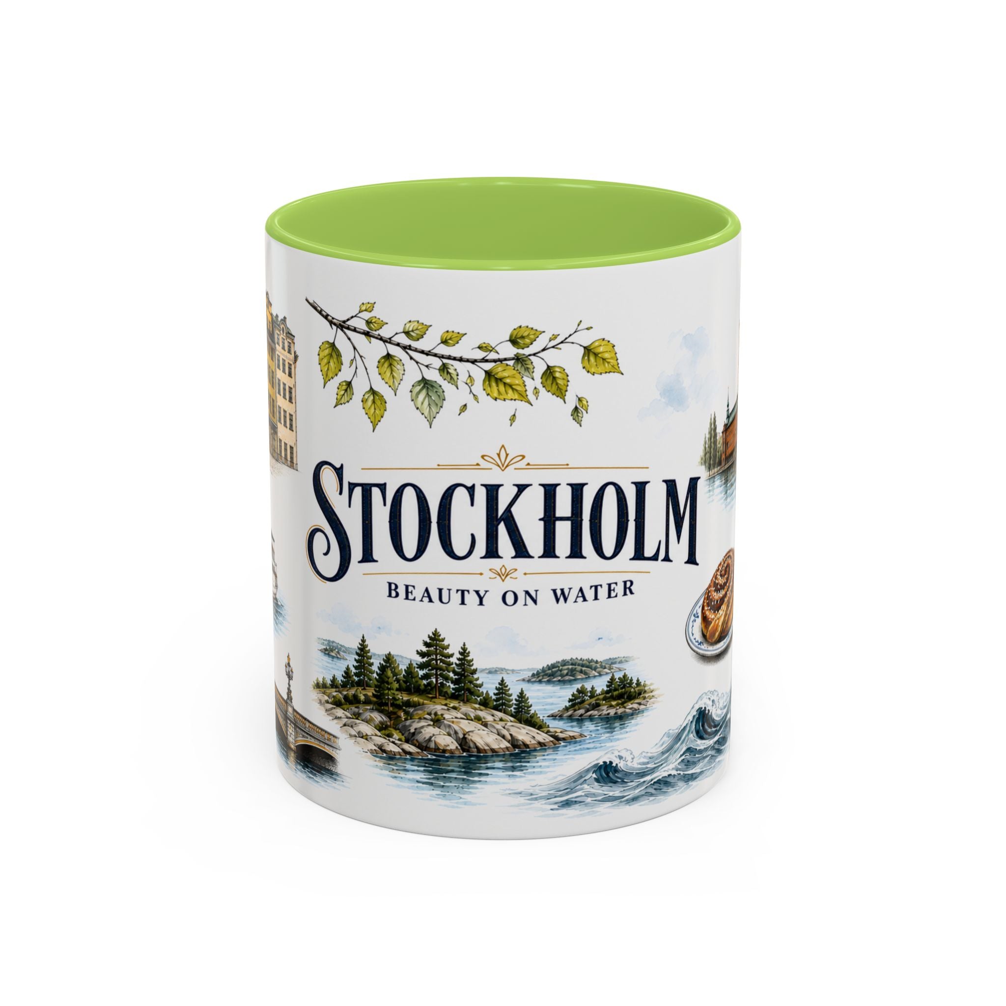 Stockholm Coffee Mug | Sweden Travel Souvenir | Vintage Illustrated City Gift | 11 oz 15 oz Accent Mug