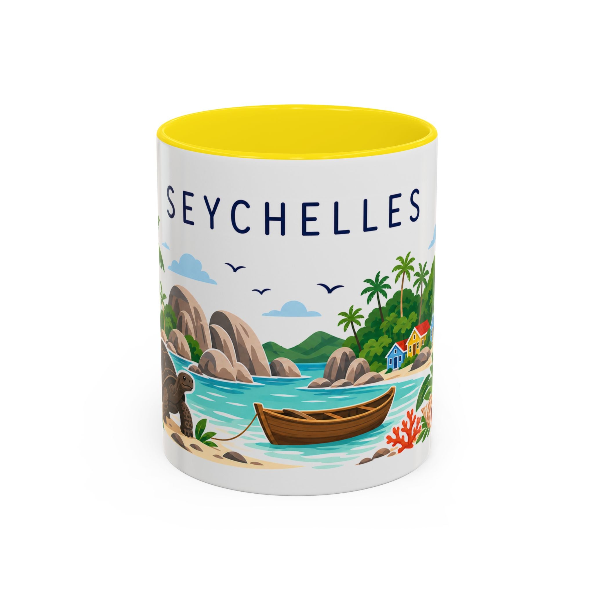 Seychelles Coffee Mug | Travel Destination Souvenir Gift | Accent Color Ceramic 11oz 15oz