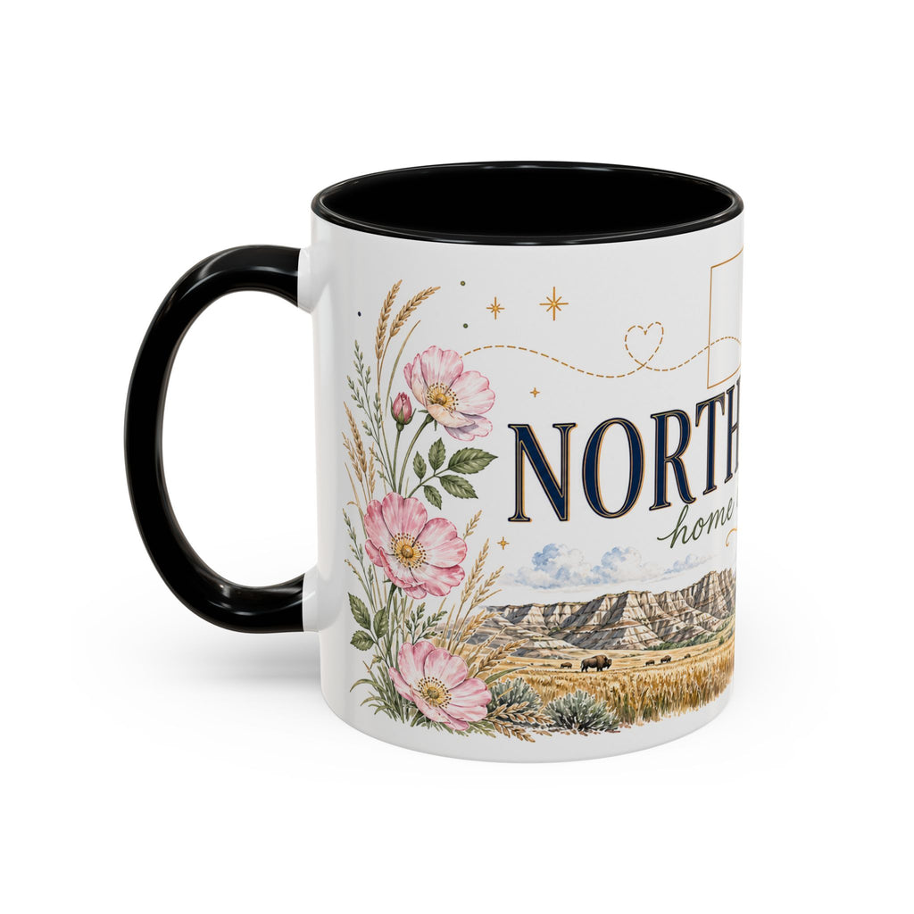 North Dakota State Map Mug | Prairie Rose Botanical Accent Coffee Cup
