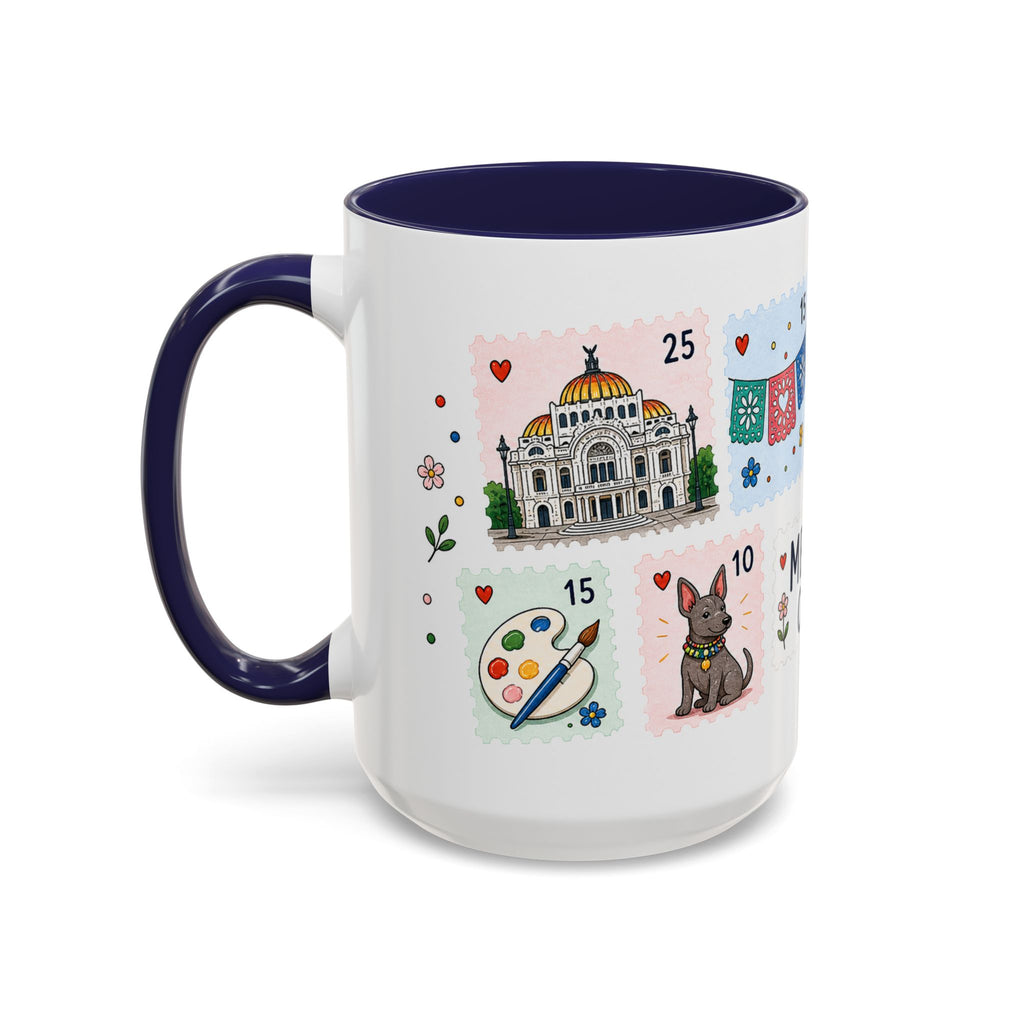 Mexico City Coffee Mug | Postage Stamp Collage Mug | Travel Souvenir Accent Cup 11oz 15oz