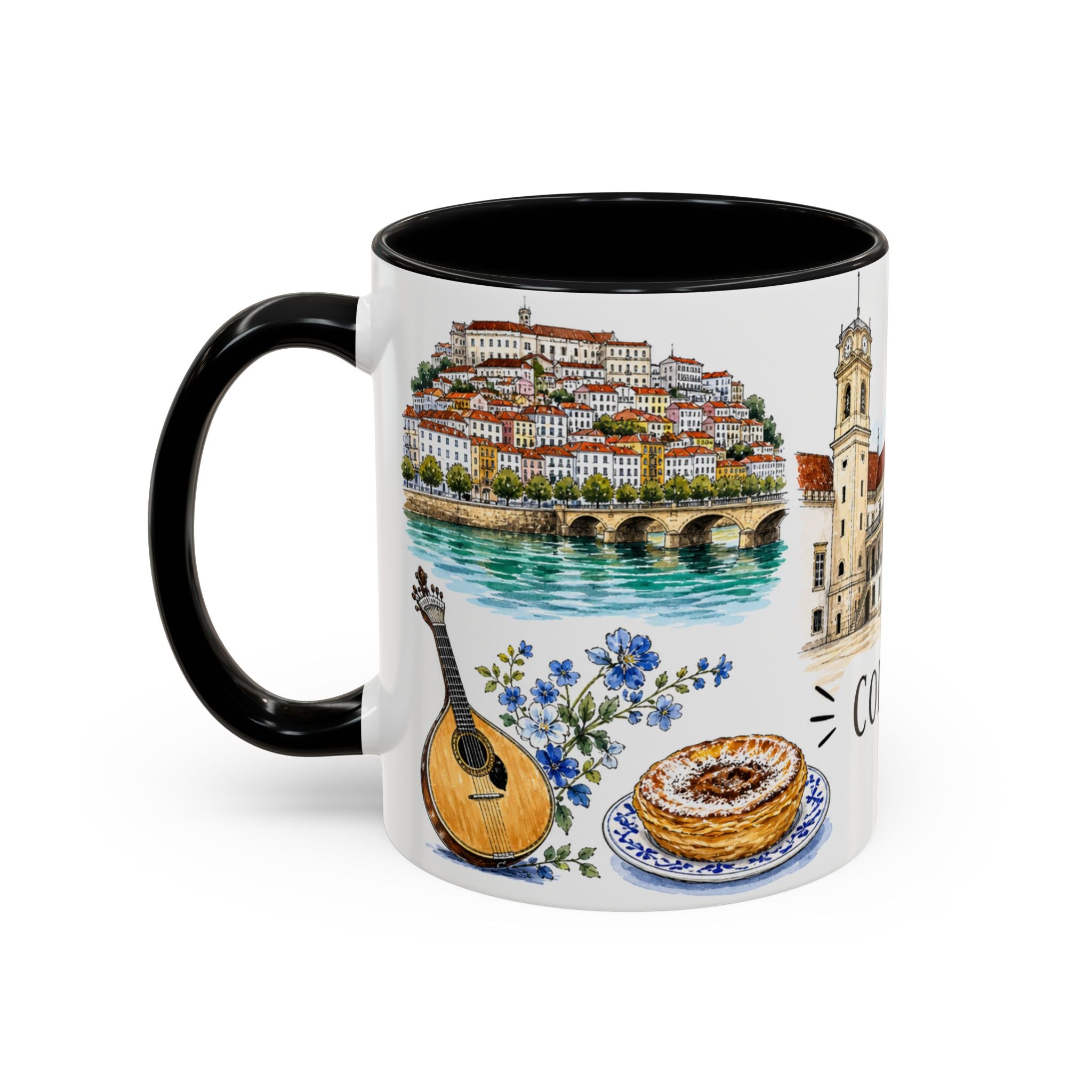 Coimbra Illustrated Travel Mug | City Souvenir Accent Coffee Mug | 11oz 15oz Ceramic Cup