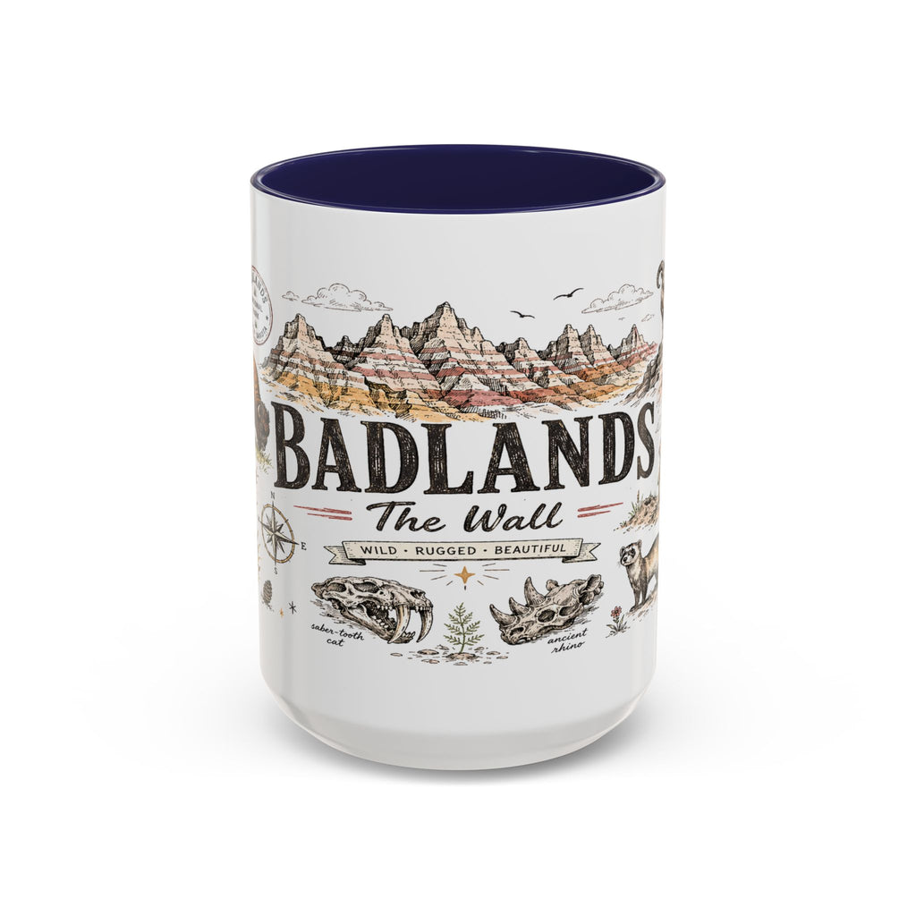 Badlands National Park Coffee Mug | South Dakota Prairie Fossil Hiking Gift | Accent Color Ceramic 11oz 15oz