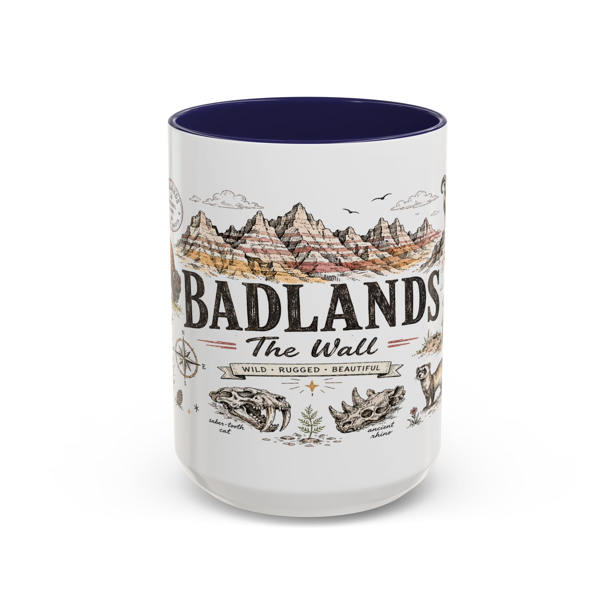 Badlands National Park Coffee Mug | South Dakota Prairie Fossil Hiking Gift | Accent Color Ceramic 11oz 15oz