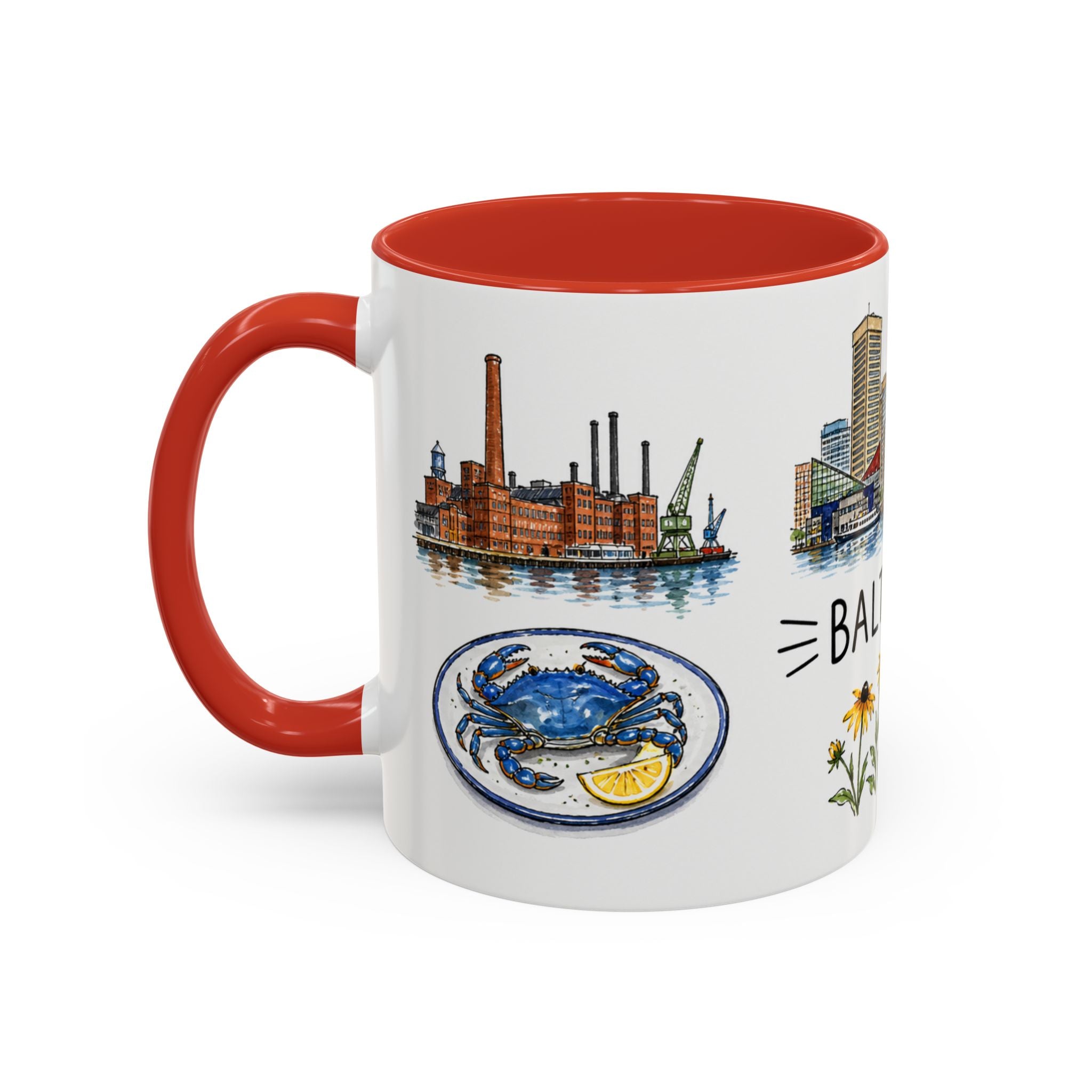Baltimore Illustrated Travel Mug | City Souvenir Accent Coffee Mug | 11oz 15oz Ceramic Cup