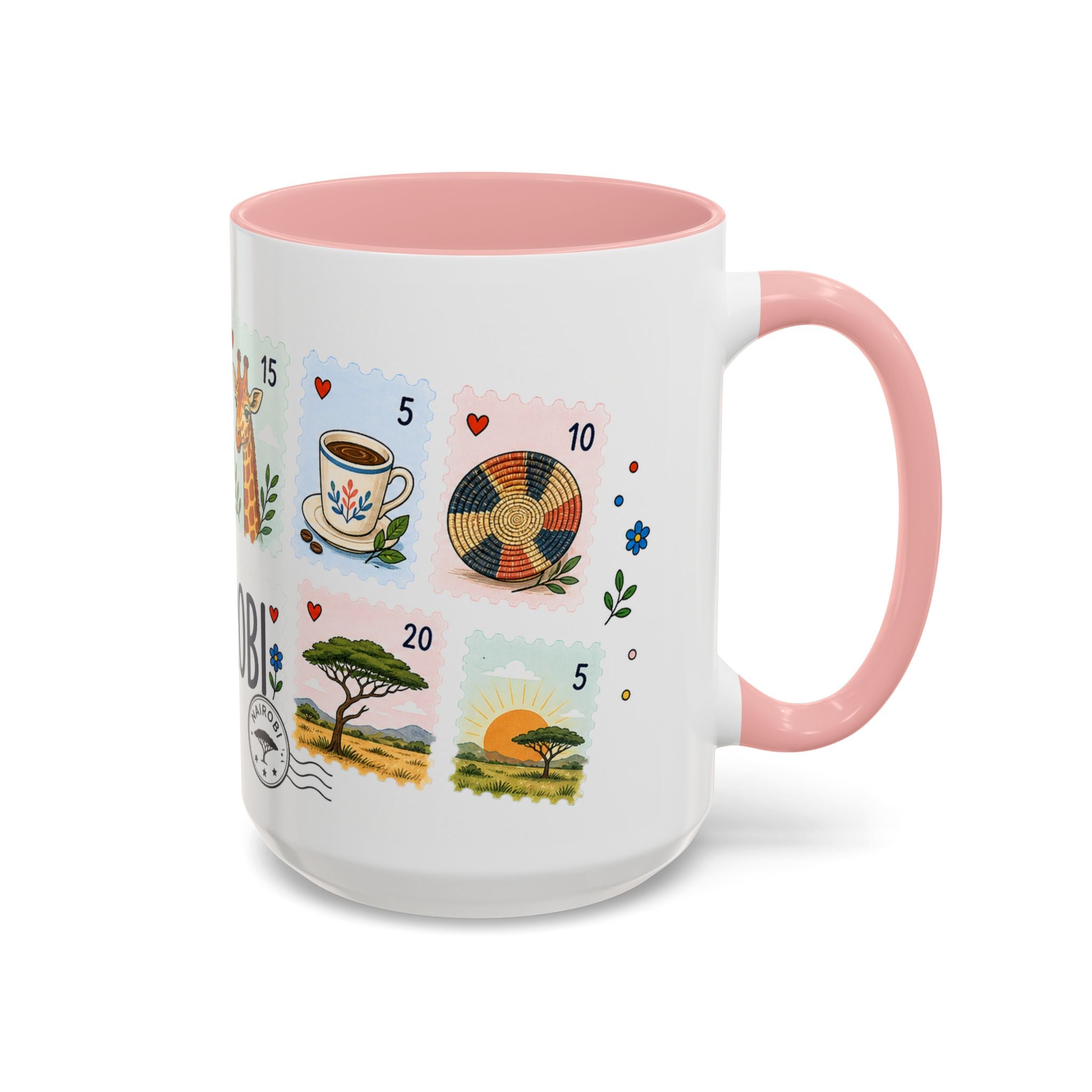 Nairobi Coffee Mug | Postage Stamp Collage Mug | Travel Souvenir Accent Cup 11oz 15oz