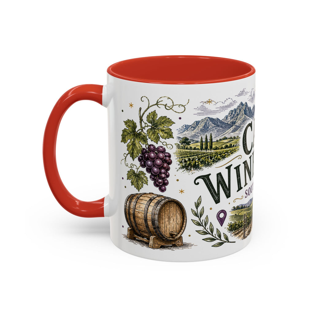 Cape Winelands Coffee Mug | Travel Destination Souvenir Gift | Accent Color Ceramic 11oz 15oz