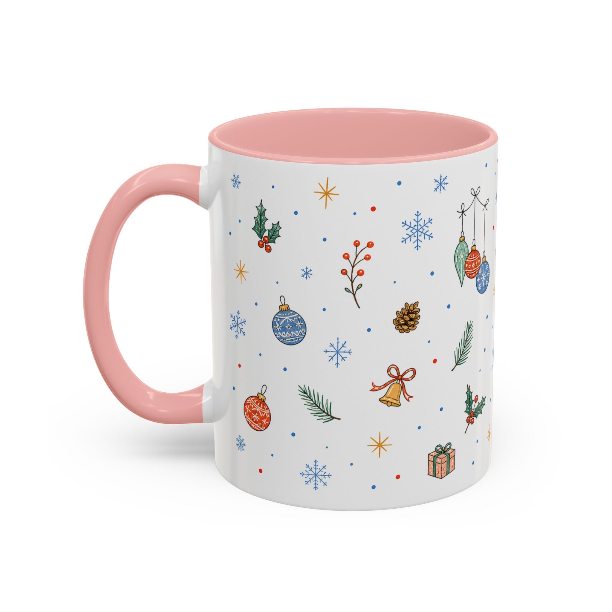 Christmas Ornament Mug | Snowflake Watercolor Holiday Gift | Accent Cup 11oz 15oz