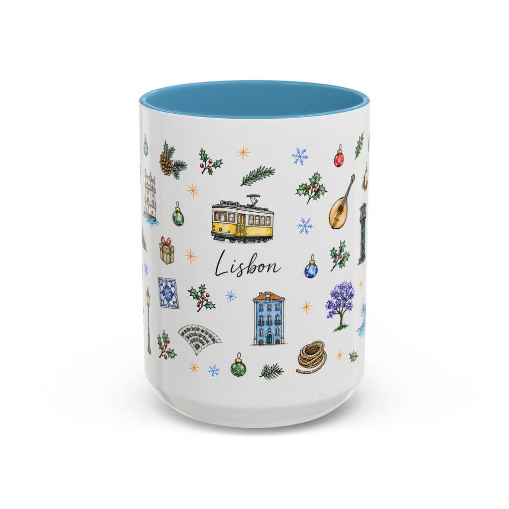 Lisbon Christmas Mug | Watercolor City Souvenir | Ceramic Coffee Cup 11oz 15oz