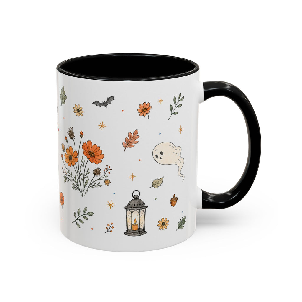 Floral Pumpkin Halloween Mug | Friendly Ghost Watercolor Gift | Accent Cup 11oz 15oz