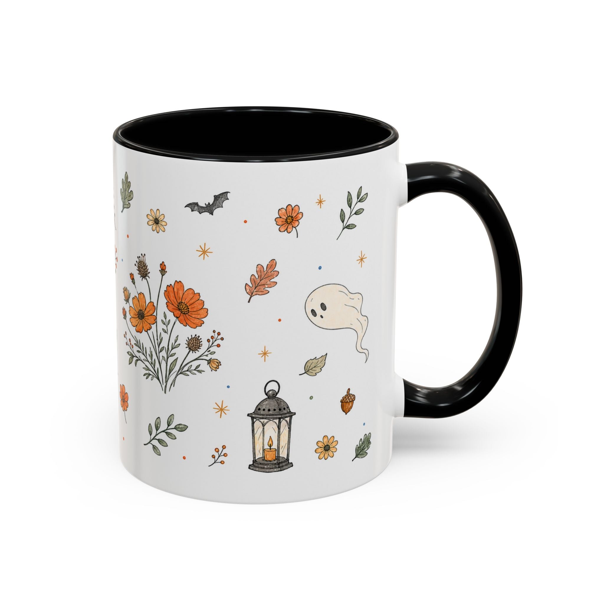 Floral Pumpkin Halloween Mug | Friendly Ghost Watercolor Gift | Accent Cup 11oz 15oz