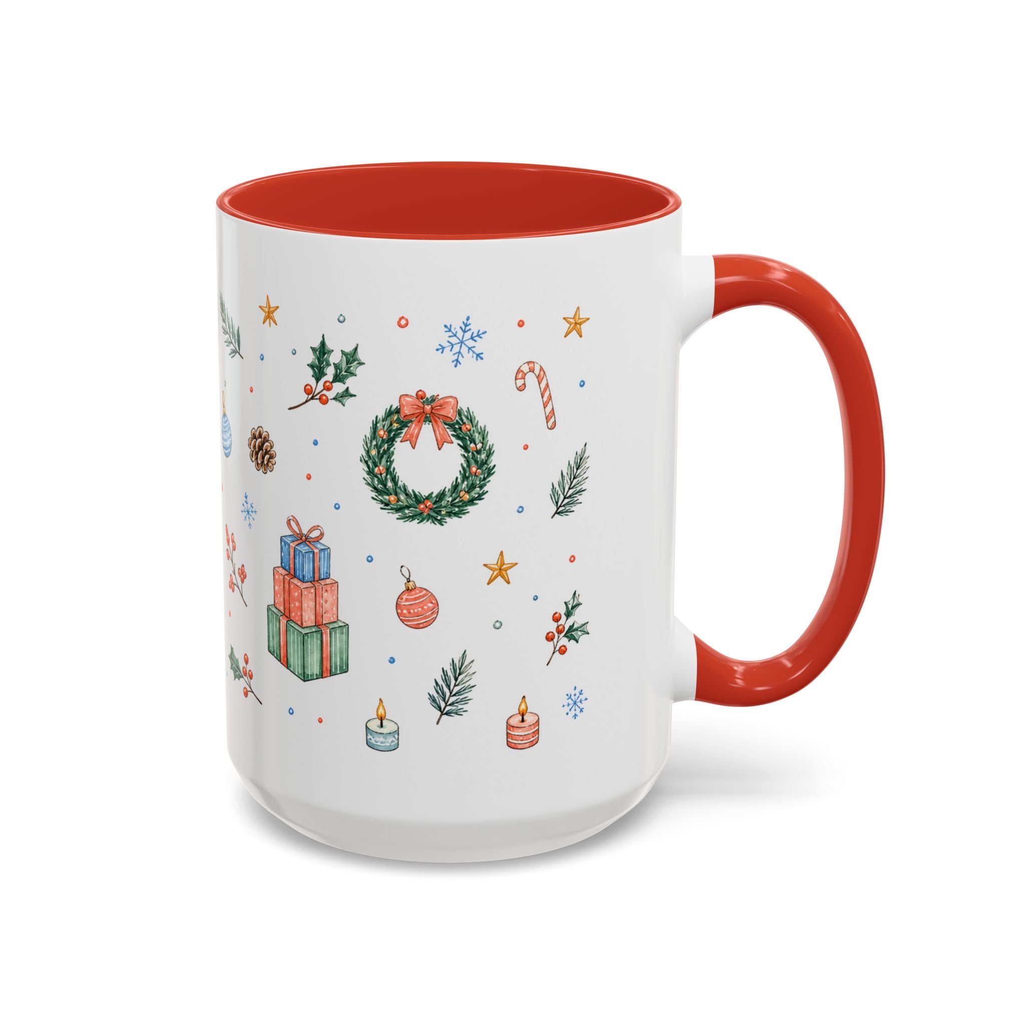 Christmas Mug | Watercolor Tree Gifts Wreath Holiday Cup | Accent Coffee Mug 11oz 15oz