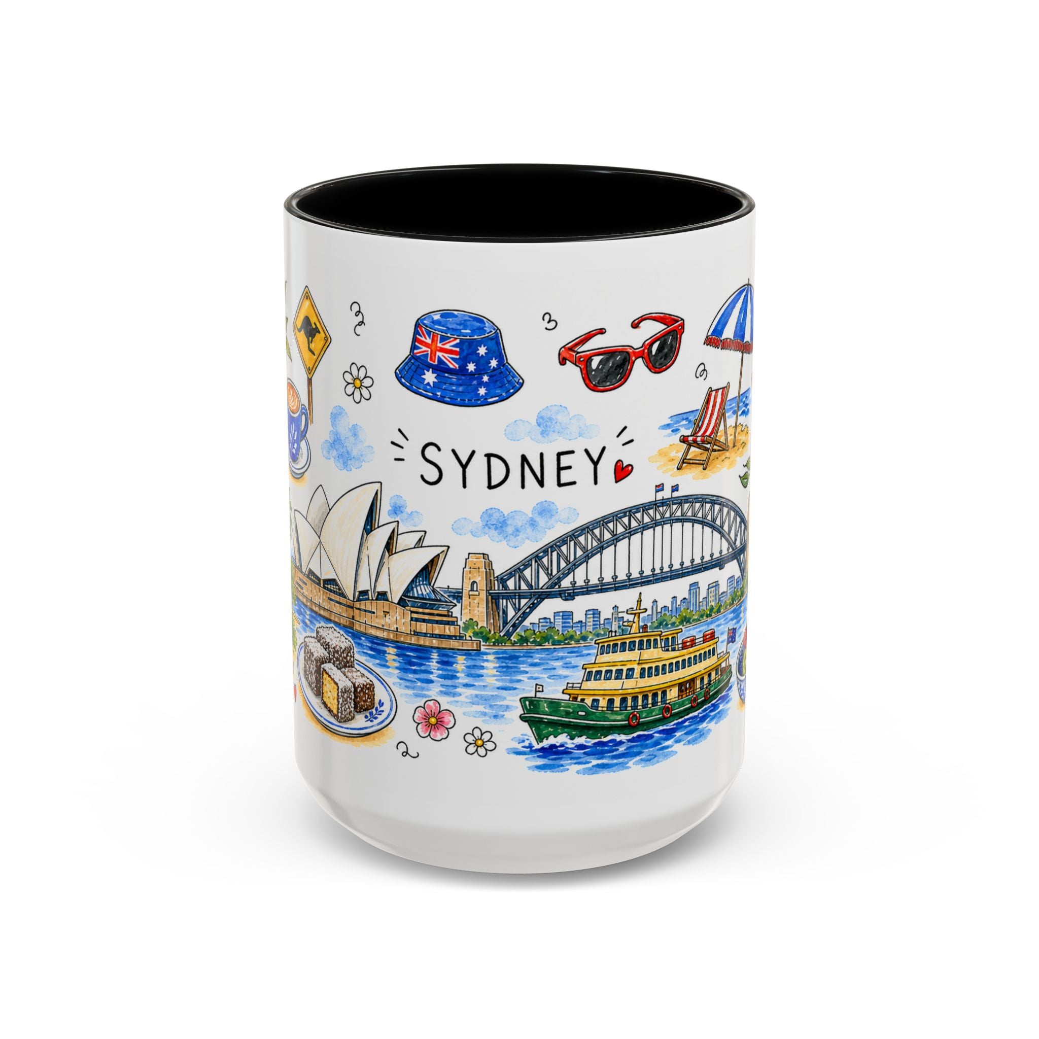 Sydney Illustrated Travel Mug | City Souvenir Accent Coffee Mug | 11oz 15oz Ceramic Cup
