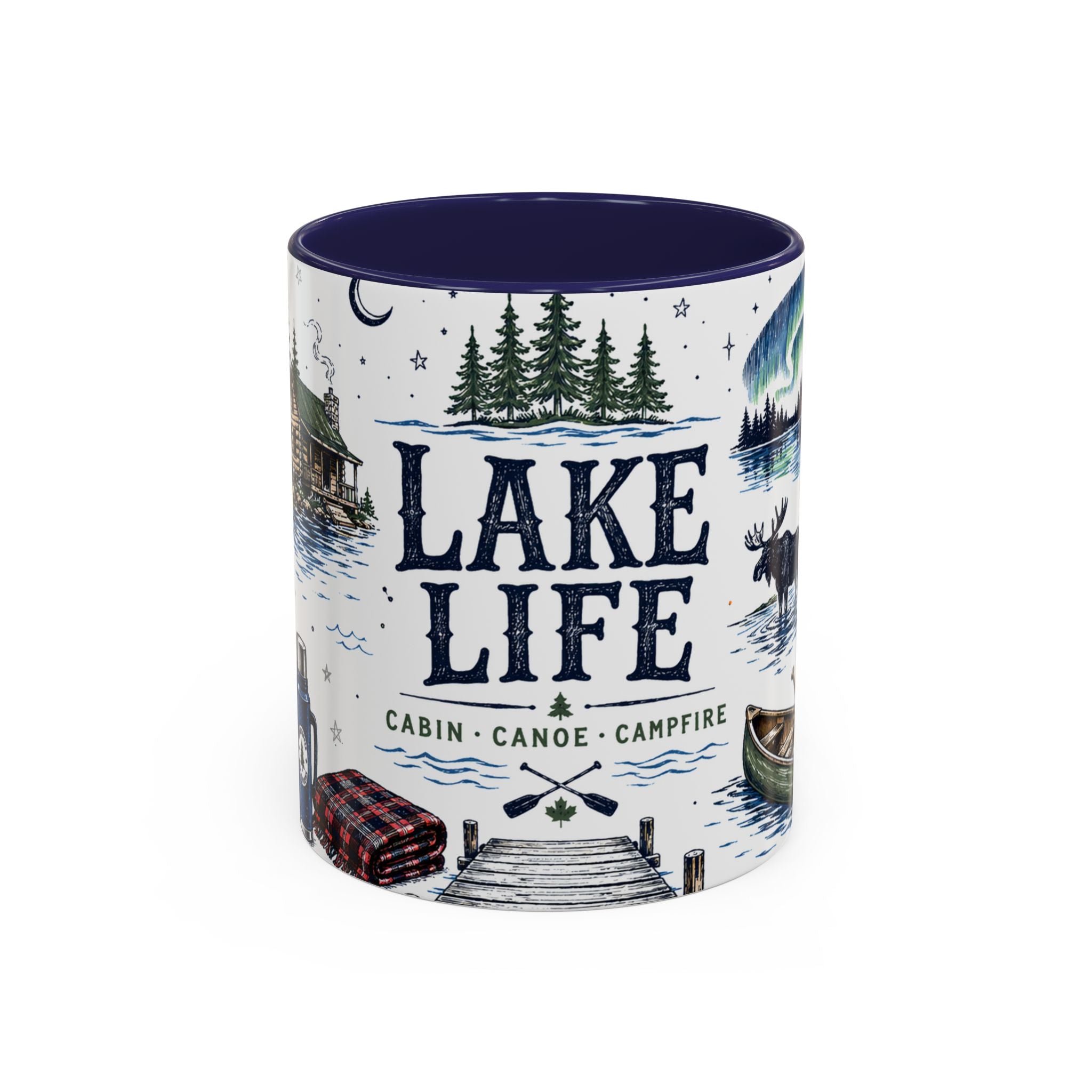 Cabin Country Lake Life Coffee Mug | Canada Cottage Gift | Accent Color Ceramic 11oz 15oz