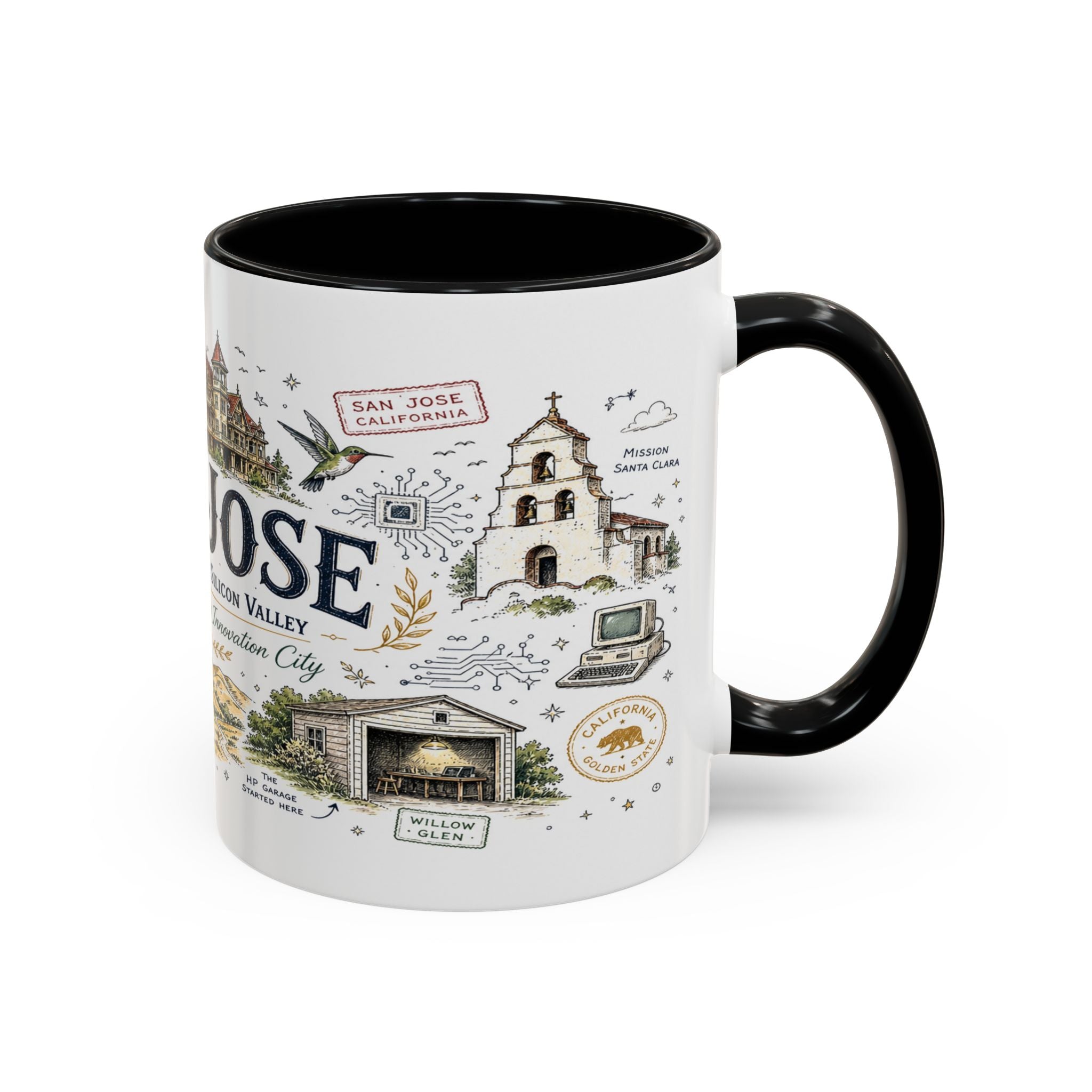 San Jose Coffee Mug | California Souvenir City Gift | Accent Color Ceramic 11oz 15oz