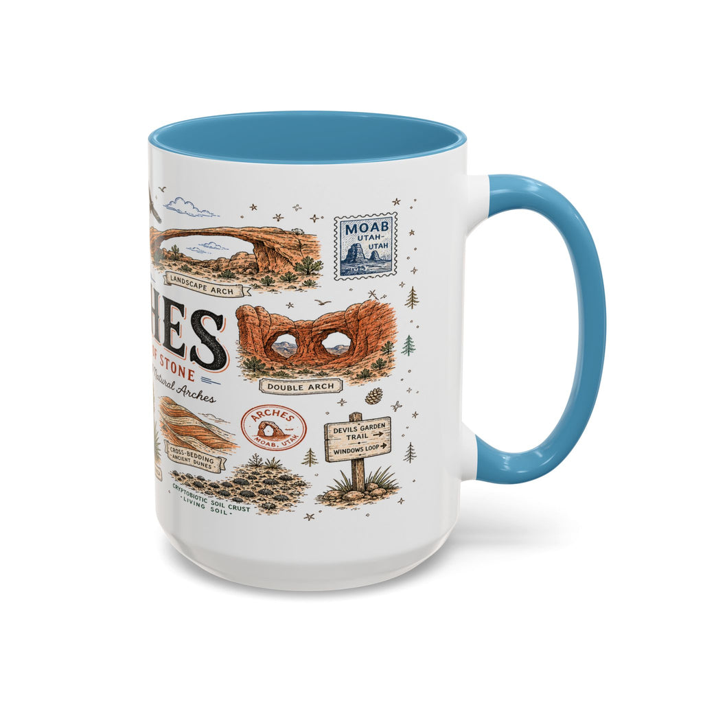 Arches Coffee Mug | National Park Hiking Utah Gift | Accent Color Ceramic 11oz 15oz