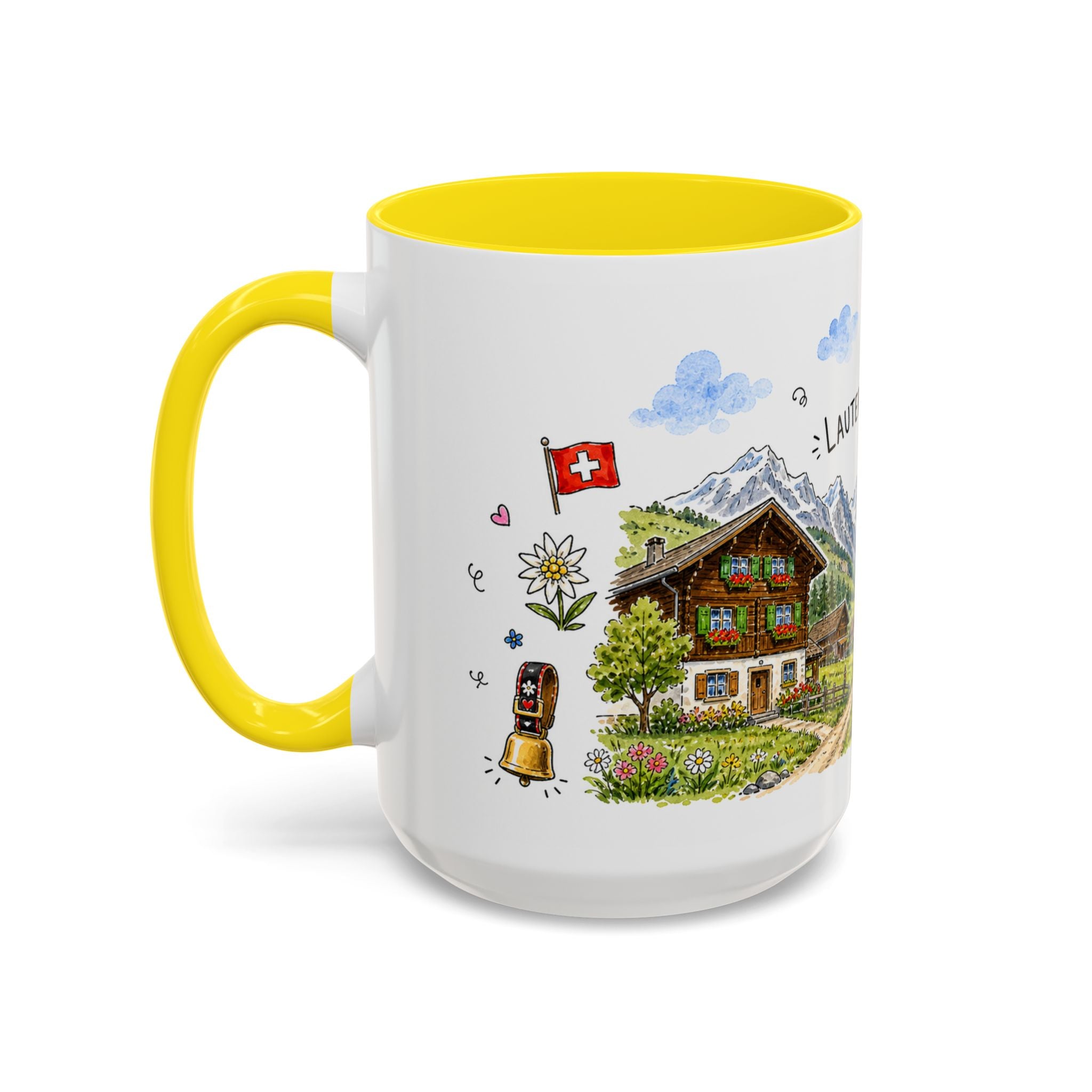 Lauterbrunnen Illustrated Travel Mug | Switzerland Souvenir Accent Coffee Mug | 11oz 15oz Ceramic Cup