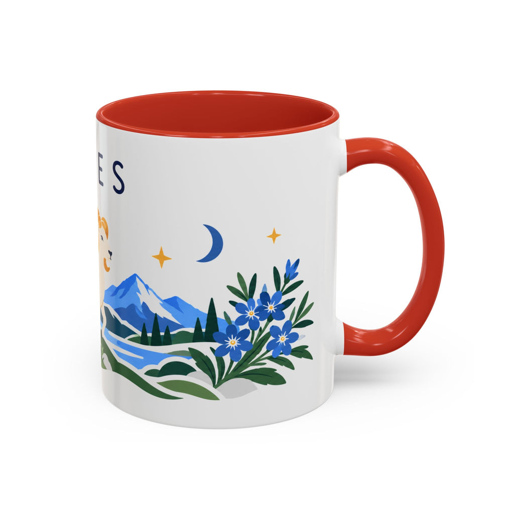 Aries Zodiac Coffee Mug | Ram and Floral Design | Astrology Birthday Gift | 11 oz 15 oz Ceramic Accent Mug