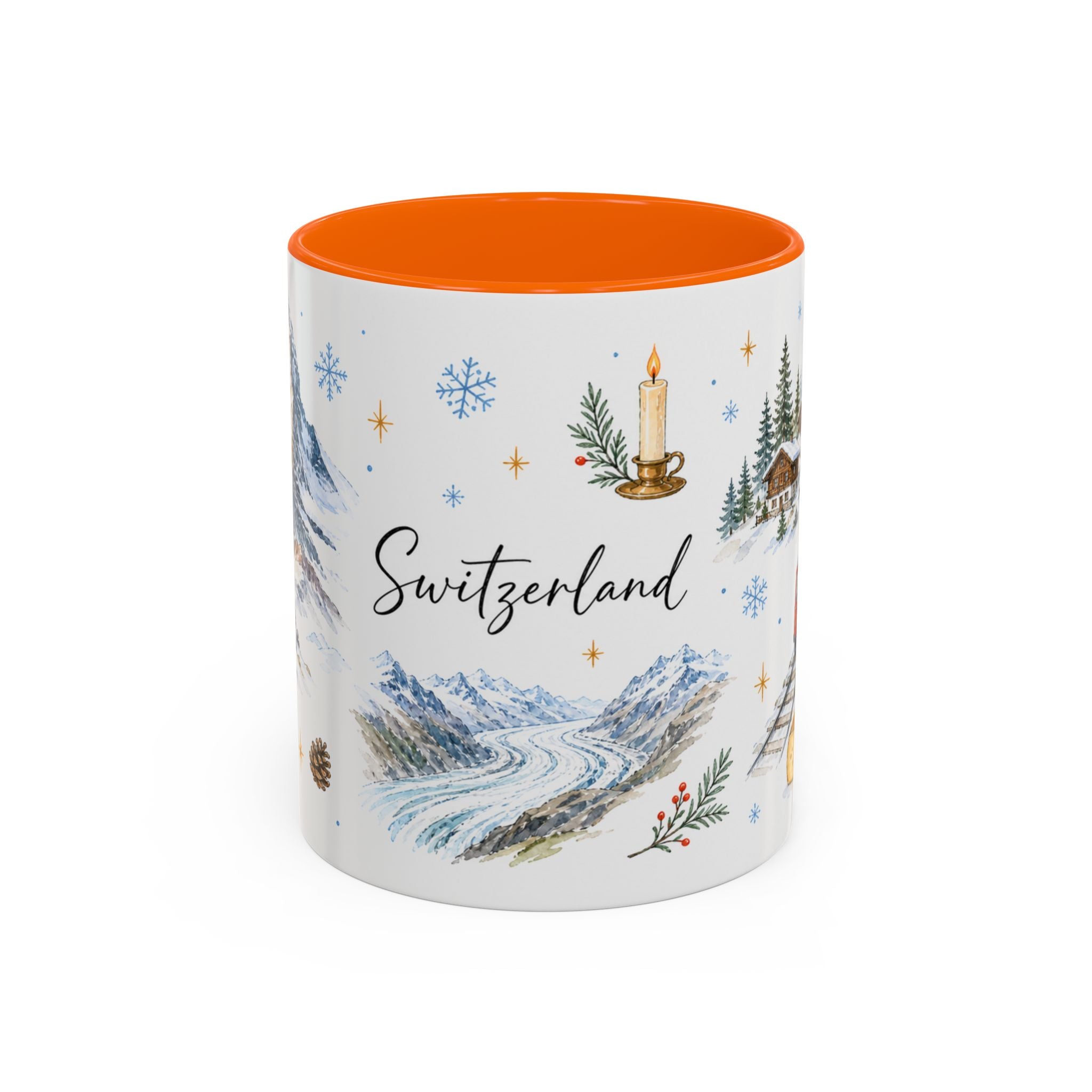 Switzerland Christmas Mug | Watercolor Travel Souvenir | Holiday Gift | Accent Ceramic Coffee Cup 11oz 15oz