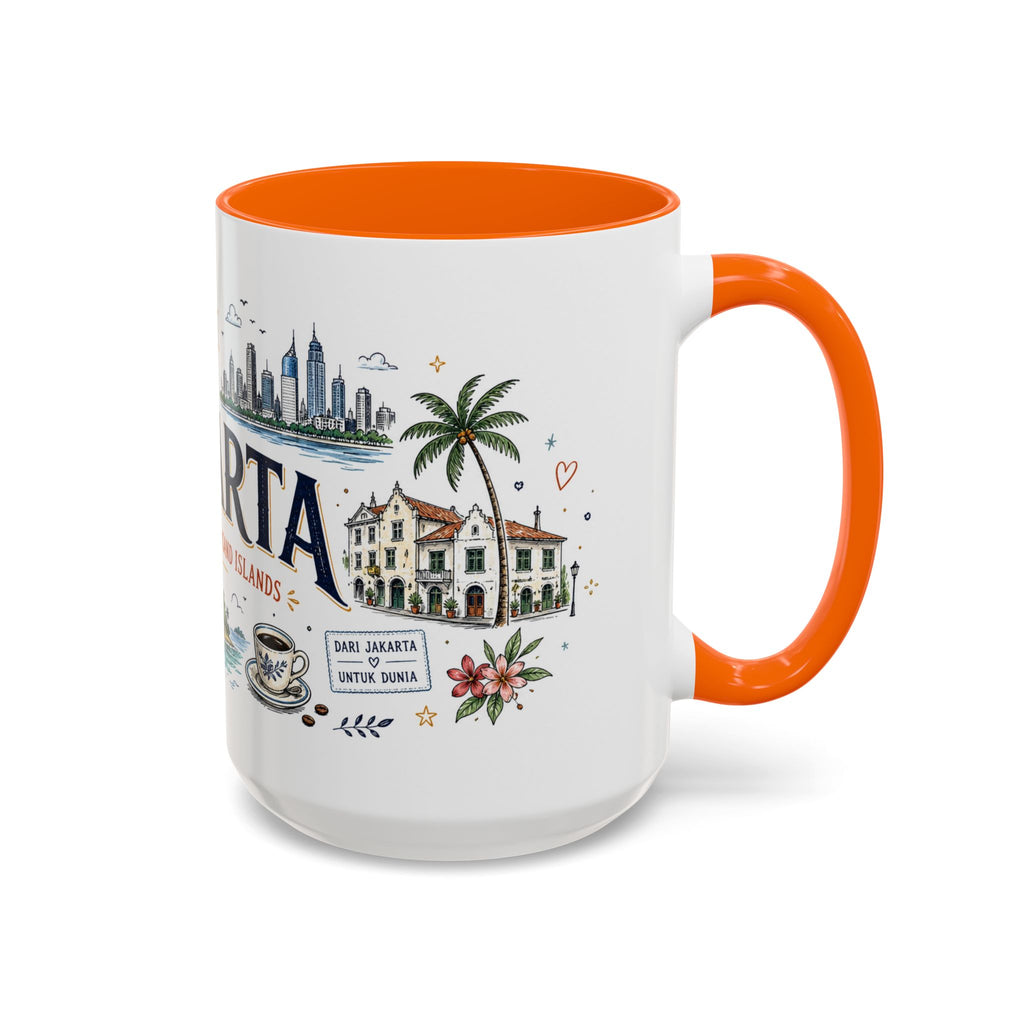 Jakarta Coffee Mug | Indonesia Souvenir Travel Gift | Accent Color Ceramic 11oz 15oz