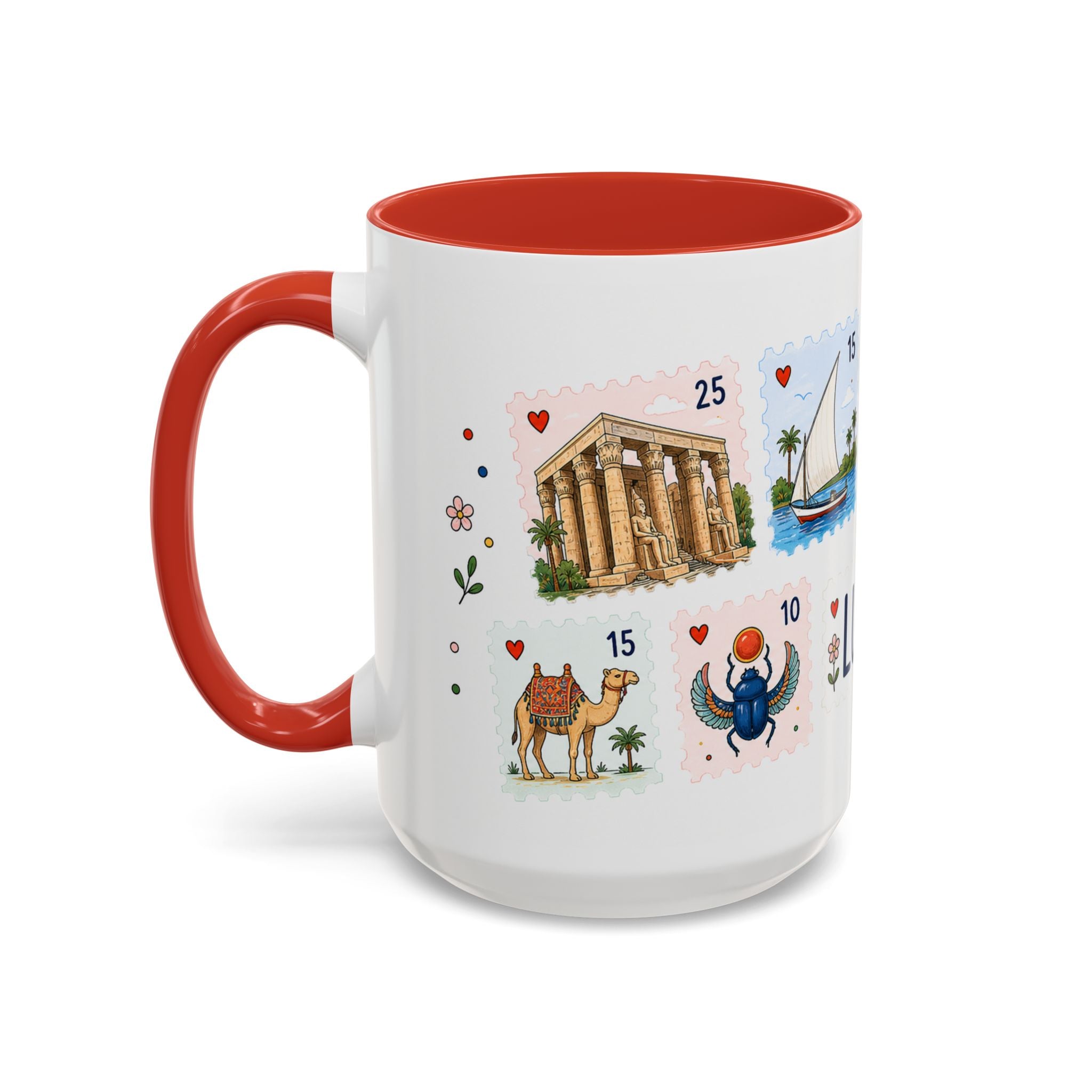 Luxor Coffee Mug | Postage Stamp Collage Mug | Travel Souvenir Accent Cup 11oz 15oz