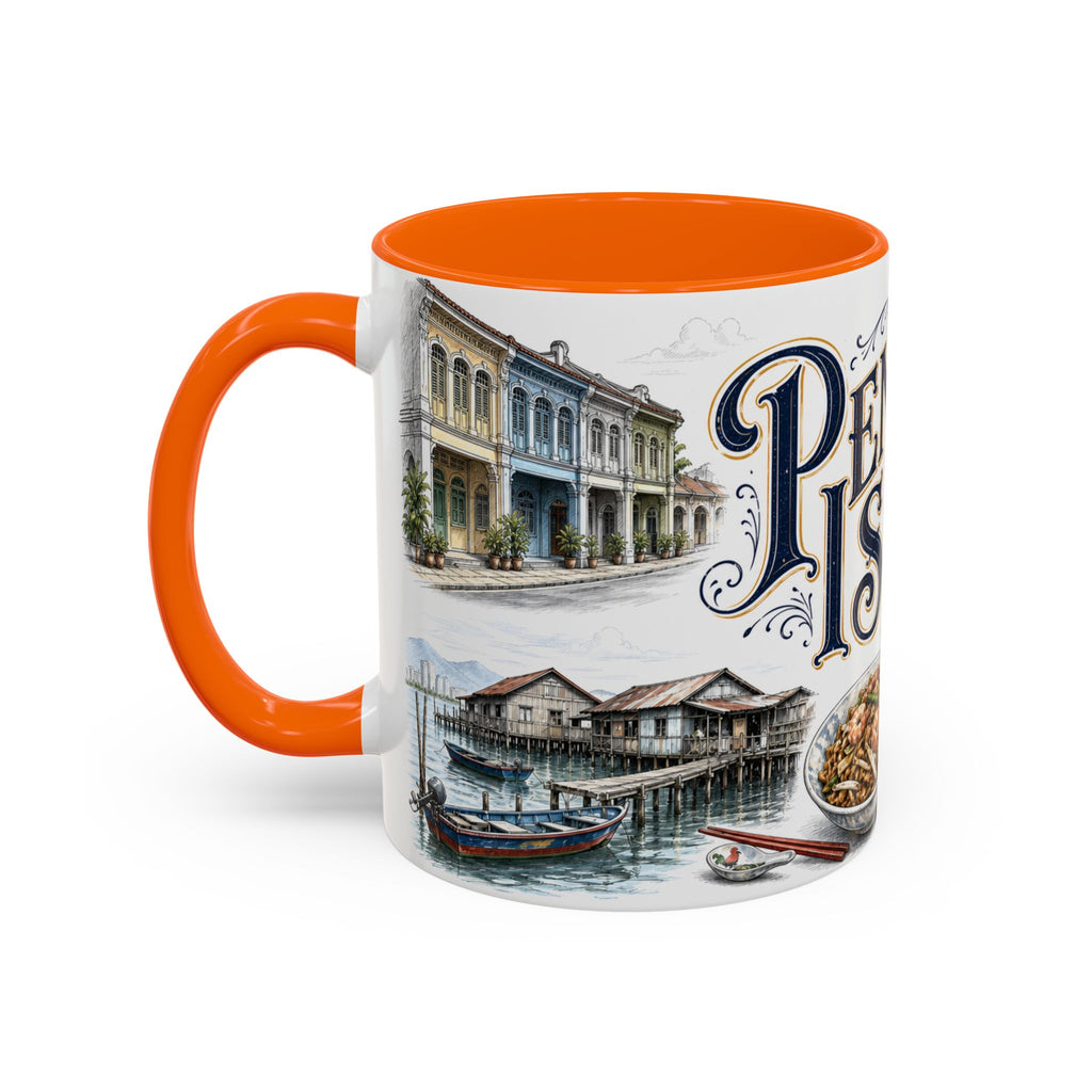 Penang Island Coffee Mug | Malaysia Travel Souvenir | Vintage Illustrated City Gift | 11 oz 15 oz Accent Mug