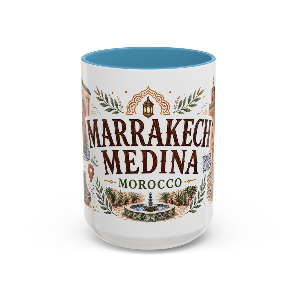 Marrakech Medina Coffee Mug | Travel Destination Souvenir Gift | Accent Color Ceramic 11oz 15oz