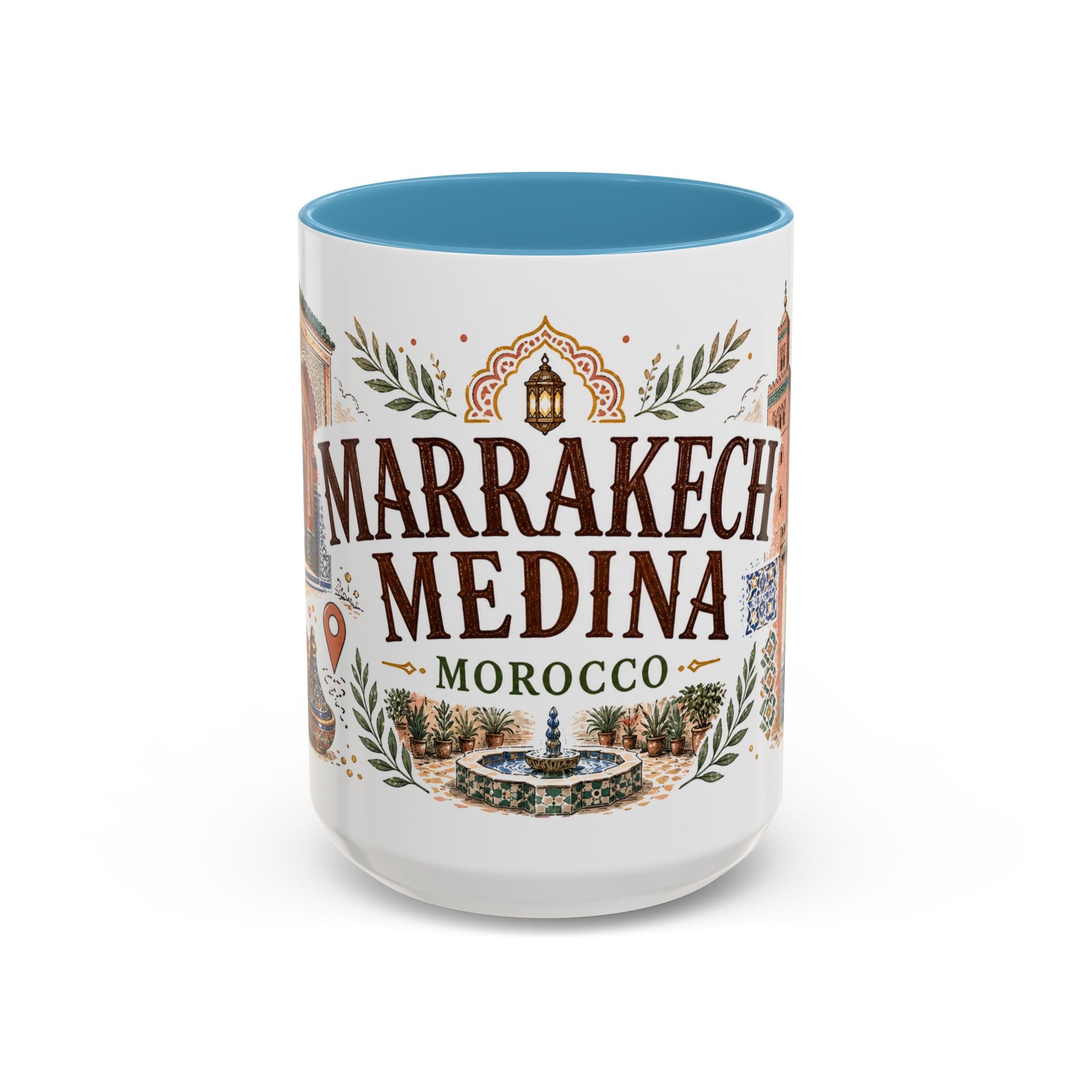 Marrakech Medina Coffee Mug | Travel Destination Souvenir Gift | Accent Color Ceramic 11oz 15oz
