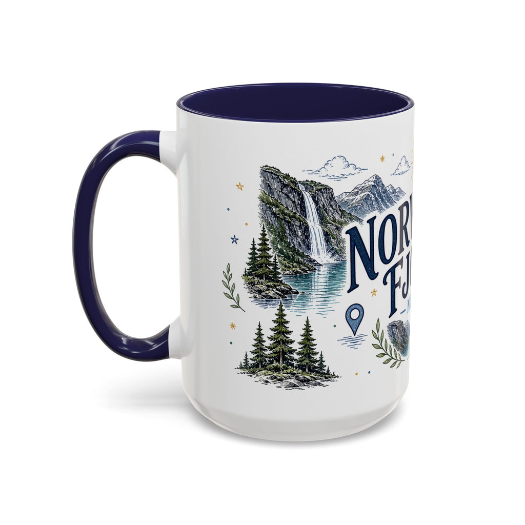Norwegian Fjords Coffee Mug | Travel Destination Souvenir Gift | Accent Color Ceramic 11oz 15oz