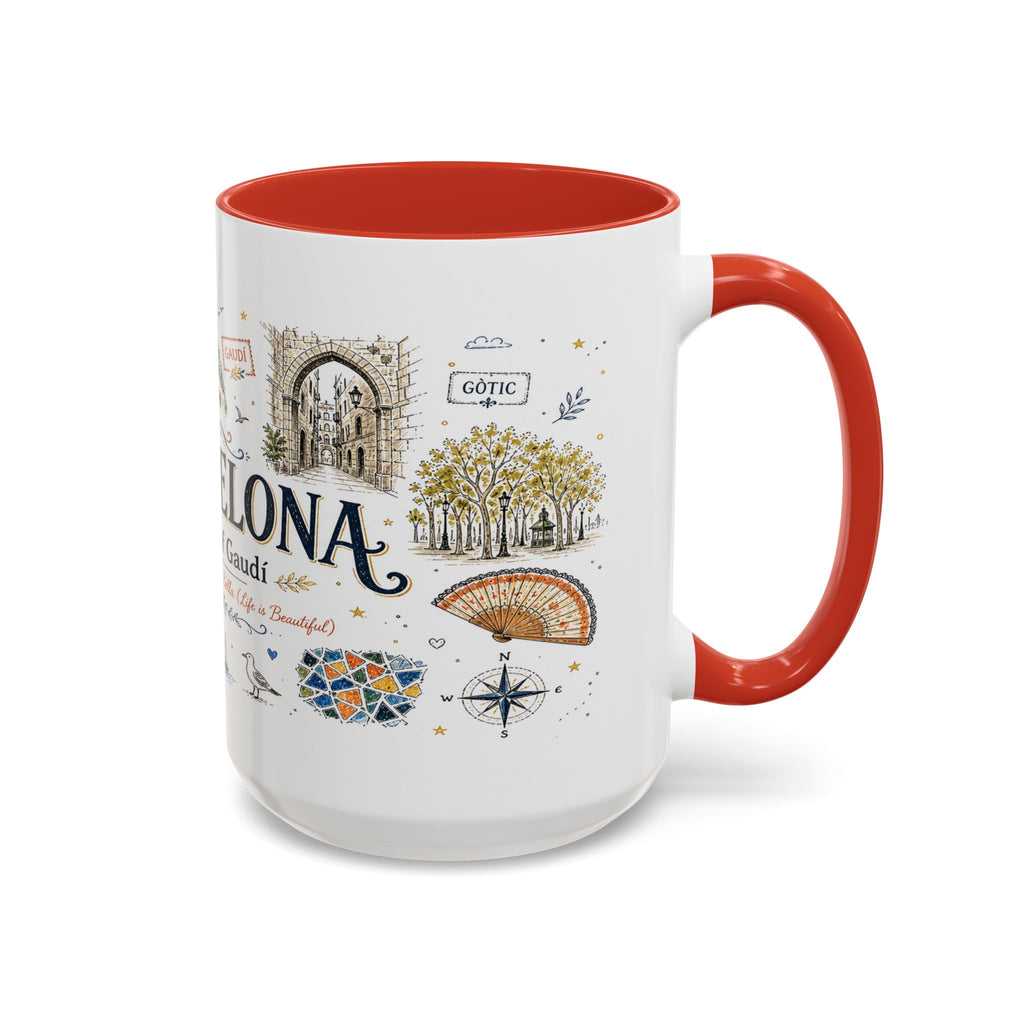Barcelona Coffee Mug | Spain Souvenir Travel Gift | Accent Color Ceramic 11oz 15oz