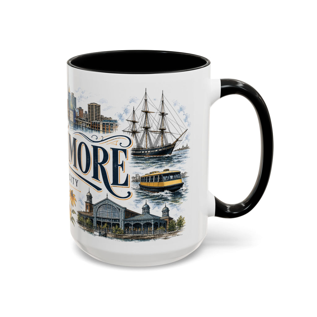 Baltimore Coffee Mug | United States Travel Souvenir | Vintage Illustrated City Gift | 11 oz 15 oz Accent Mug