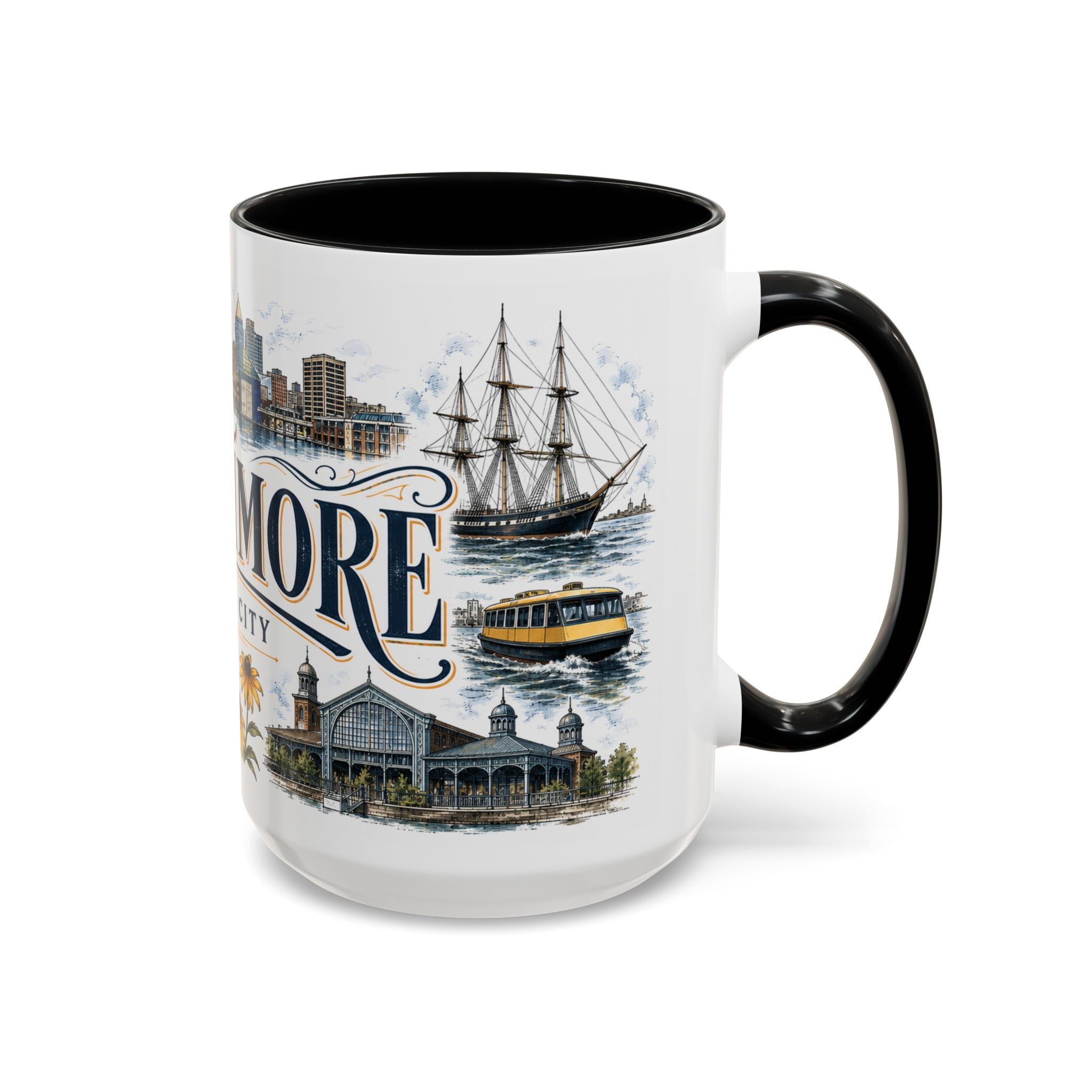 Baltimore Coffee Mug | United States Travel Souvenir | Vintage Illustrated City Gift | 11 oz 15 oz Accent Mug