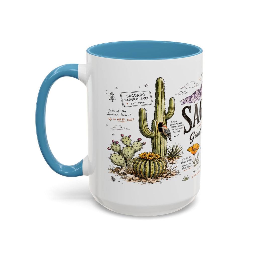 Saguaro National Park Coffee Mug | Arizona Desert Cactus Sunset Gift | Accent Color Ceramic 11oz 15oz