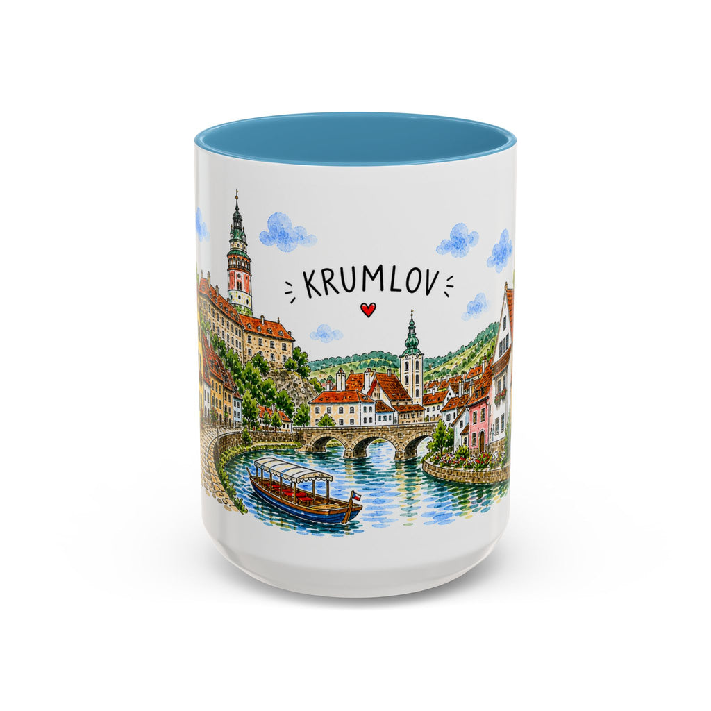 Cesky Krumlov Illustrated Travel Mug | Czechia Souvenir Accent Coffee Mug | 11oz 15oz Ceramic Cup