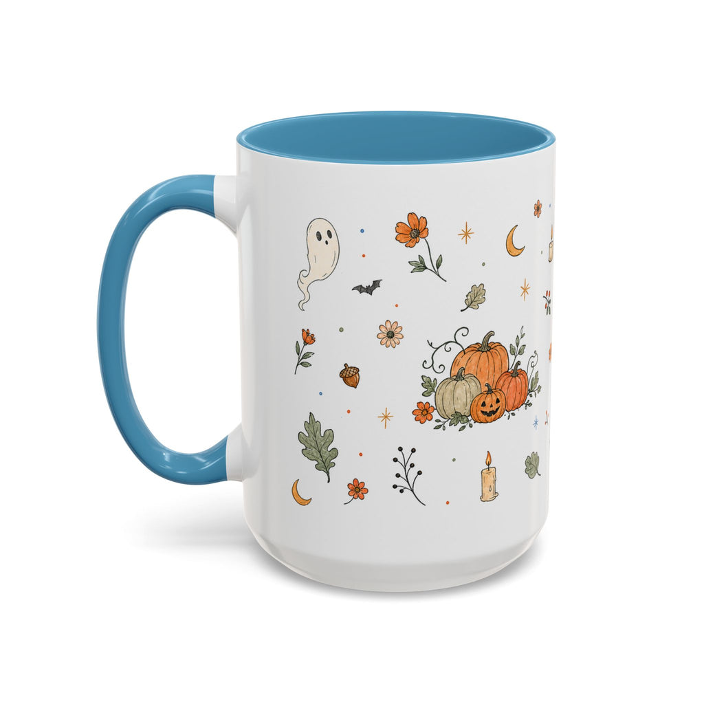 Floral Pumpkin Halloween Mug | Friendly Ghost Watercolor Gift | Accent Cup 11oz 15oz
