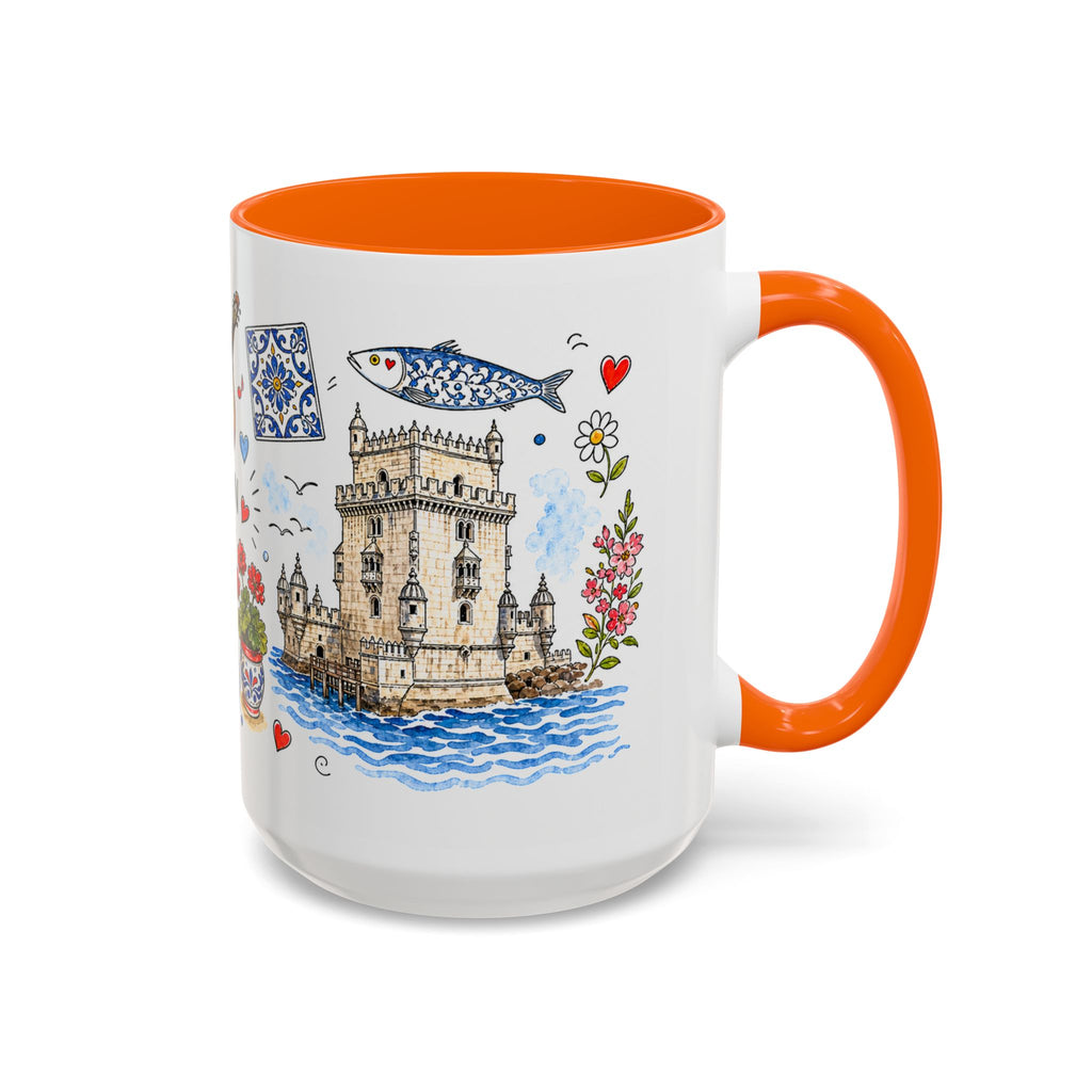 Lisbon Travel Mug | European City Souvenir Accent Coffee Mug | 11oz 15oz Ceramic Cup