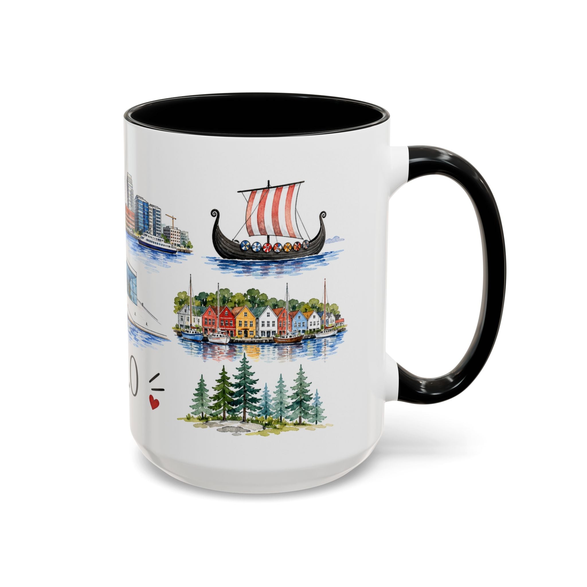 Oslo Illustrated Travel Mug | City Souvenir Accent Coffee Mug | 11oz 15oz Ceramic Cup