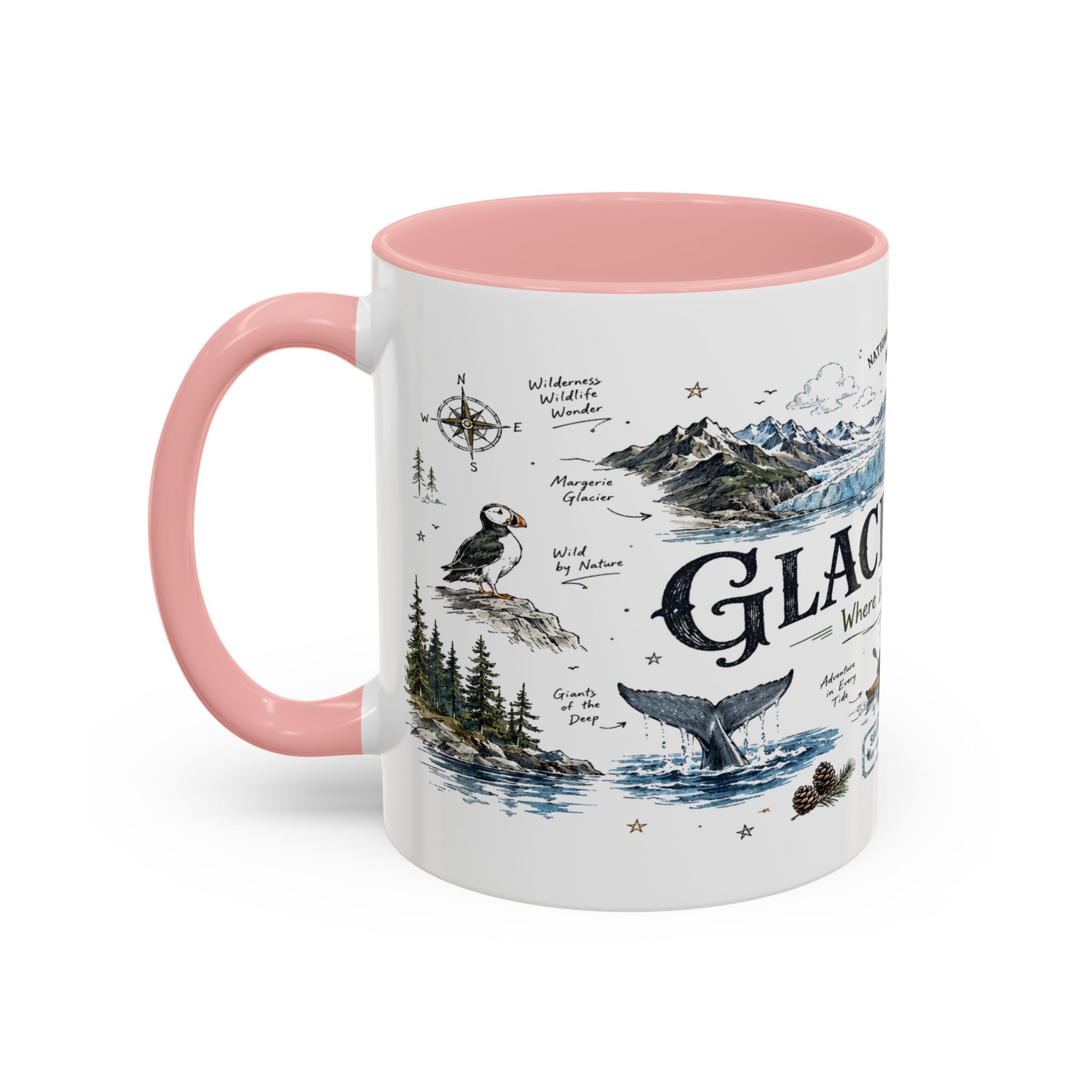 Glacier Bay National Park Coffee Mug | Alaska Wilderness Kayaking Gift | Accent Color Ceramic 11oz 15oz