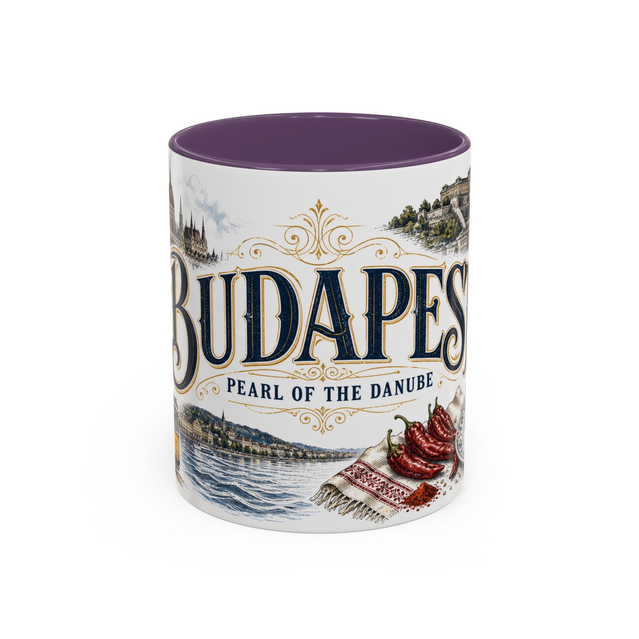 Budapest Coffee Mug | Hungary Travel Souvenir | Vintage Illustrated City Gift | 11 oz 15 oz Accent Mug