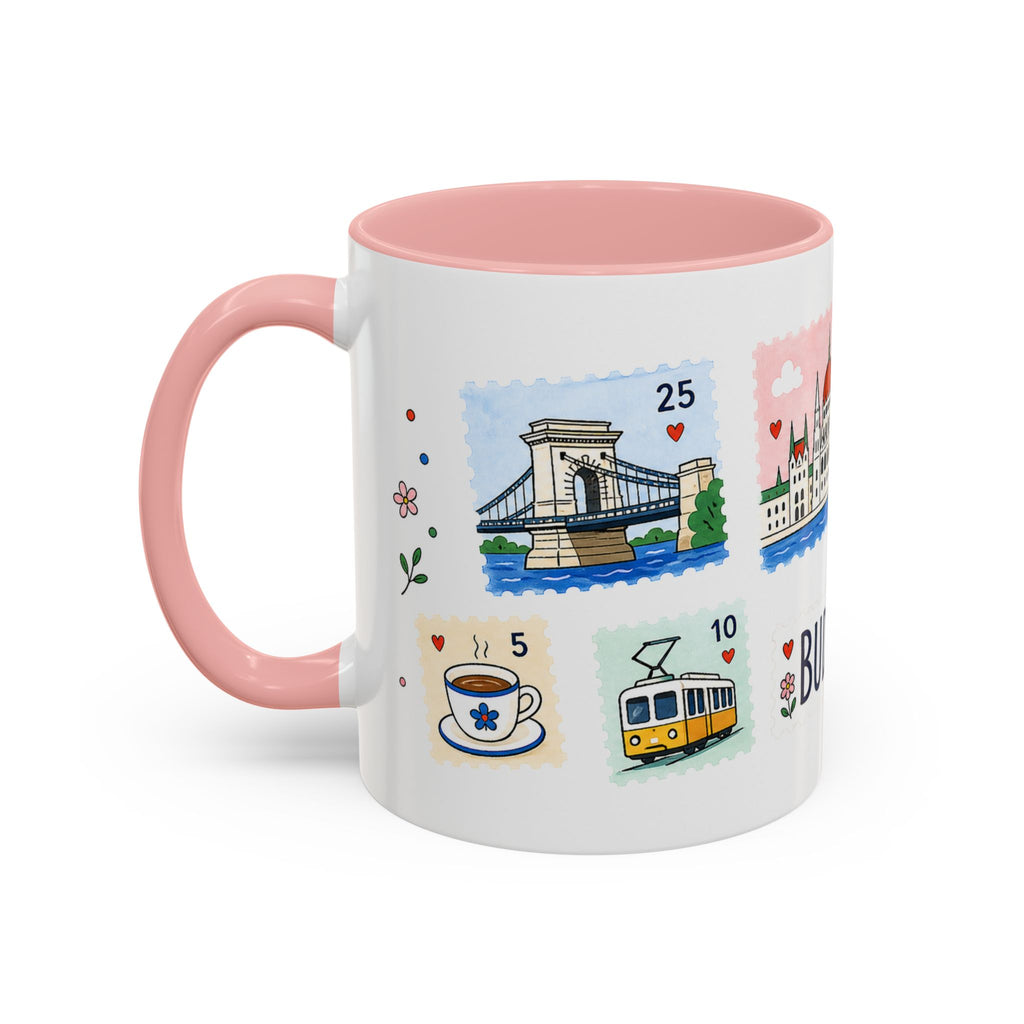 Budapest Coffee Mug | Postage Stamp Collage Mug | Travel Souvenir Accent Cup 11oz 15oz