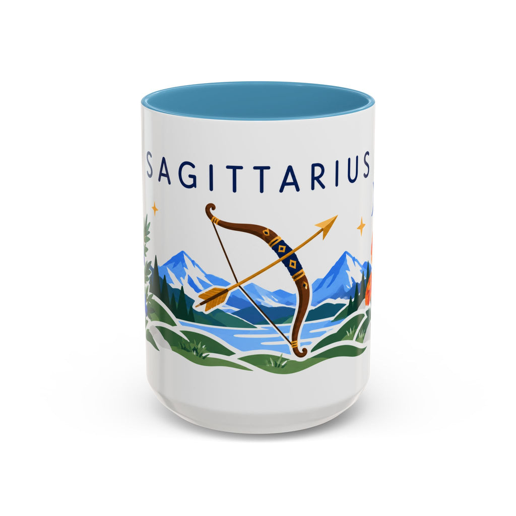 Sagittarius Zodiac Coffee Mug | Bow and Arrow Design | Astrology Birthday Gift | 11 oz 15 oz Ceramic Accent Mug
