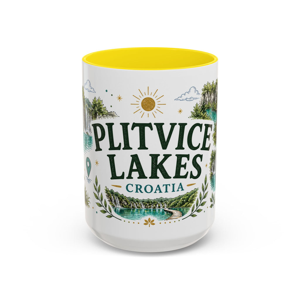 Plitvice Lakes Coffee Mug | Travel Destination Souvenir Gift | Accent Color Ceramic 11oz 15oz