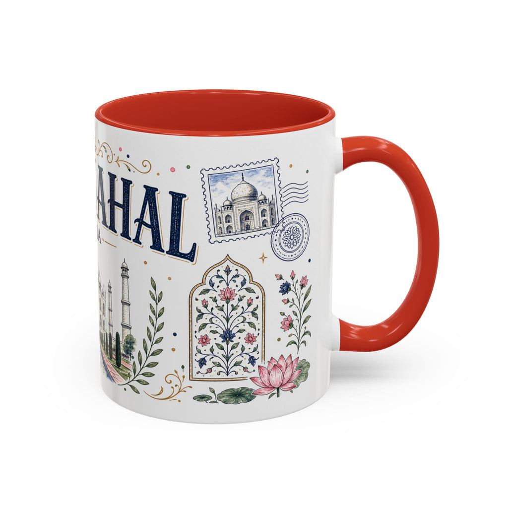 Taj Mahal Coffee Mug | Travel Destination Souvenir Gift | Accent Color Ceramic 11oz 15oz