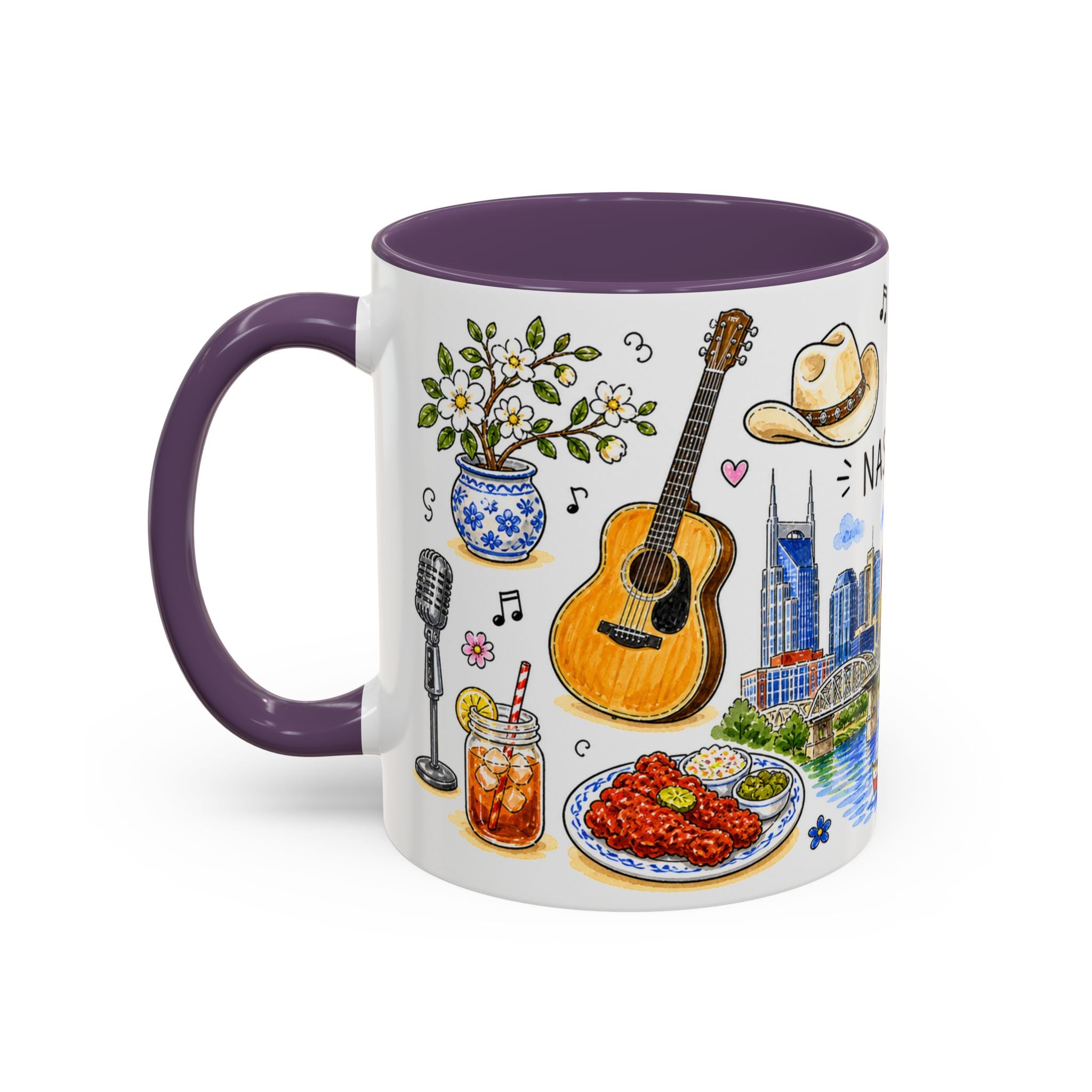 Nashville Illustrated Travel Mug | City Souvenir Accent Coffee Mug | 11oz 15oz Ceramic Cup