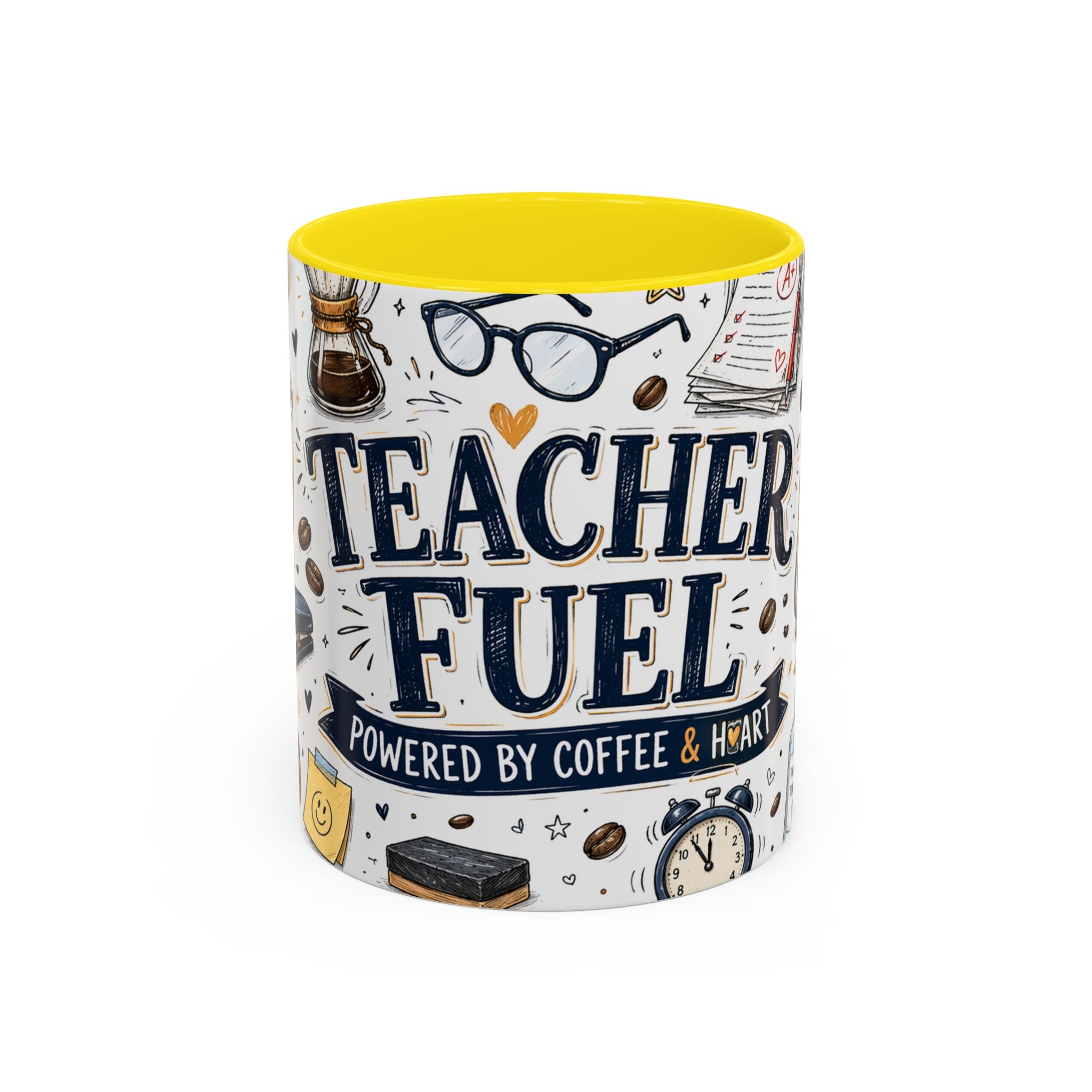 Teacher Fuel Coffee Mug | Powered by Coffee and Wine Funny Gift | Accent Color Ceramic 11oz 15oz